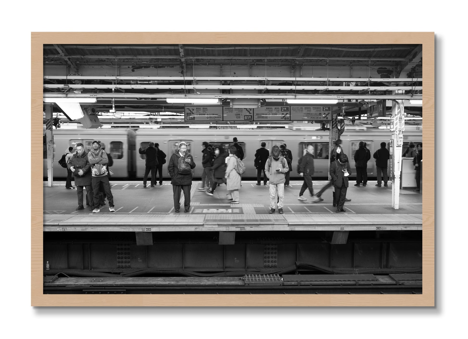 Framed photograph of Tokyo Subway by Dylan Ozanich, Oak frame, Full Bleed