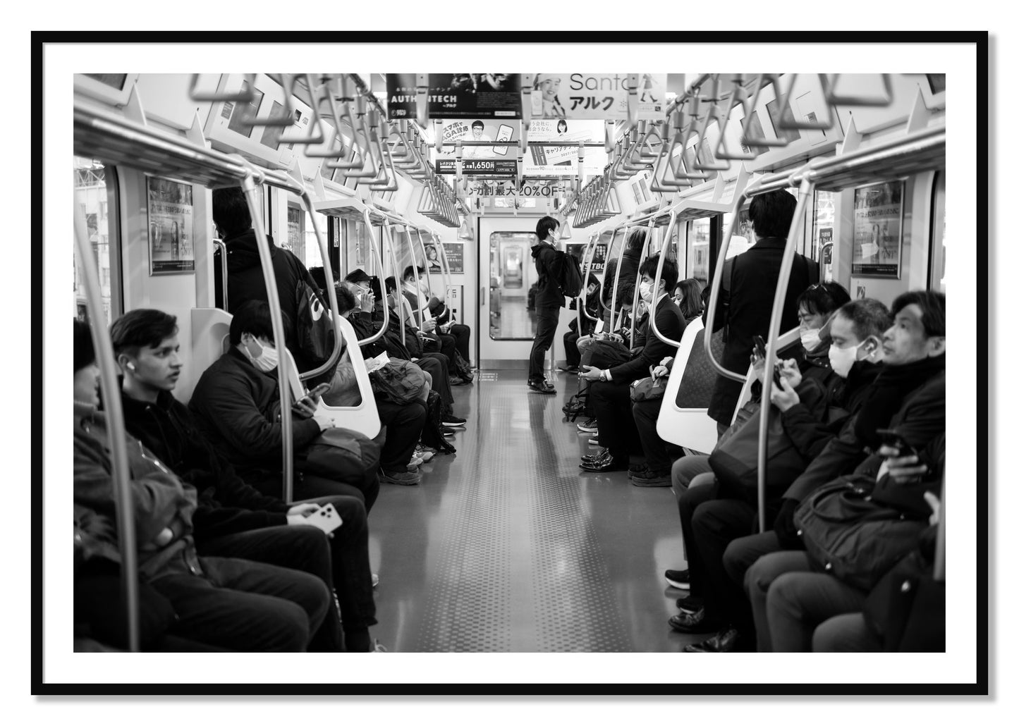 Framed photograph of Tokyo Traincar by Dylan Ozanich, Black frame, Borders