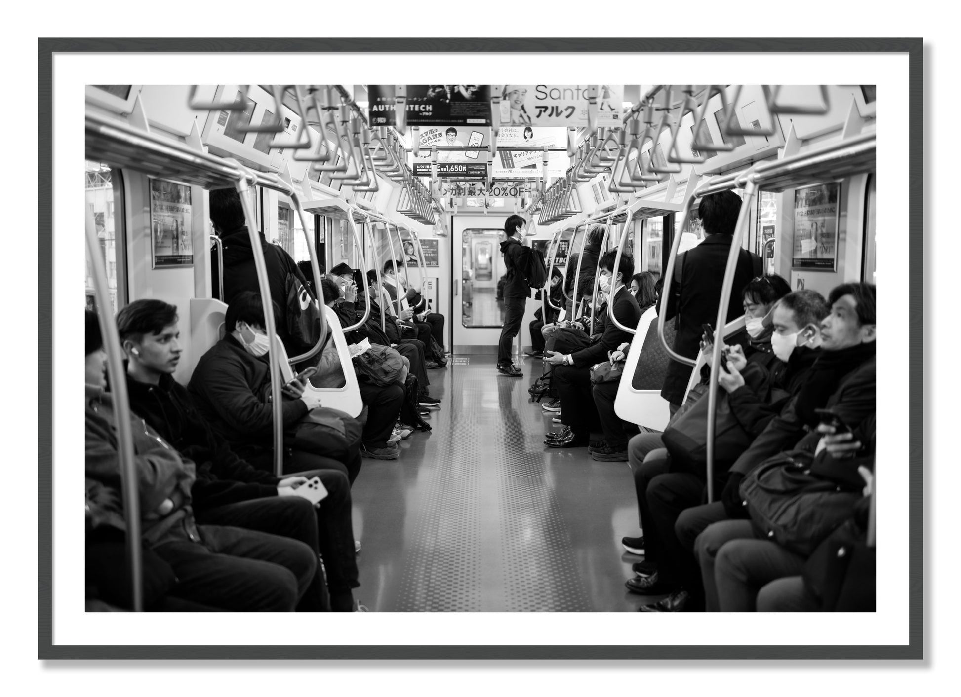 Framed photograph of Tokyo Traincar by Dylan Ozanich, Grey frame, Borders