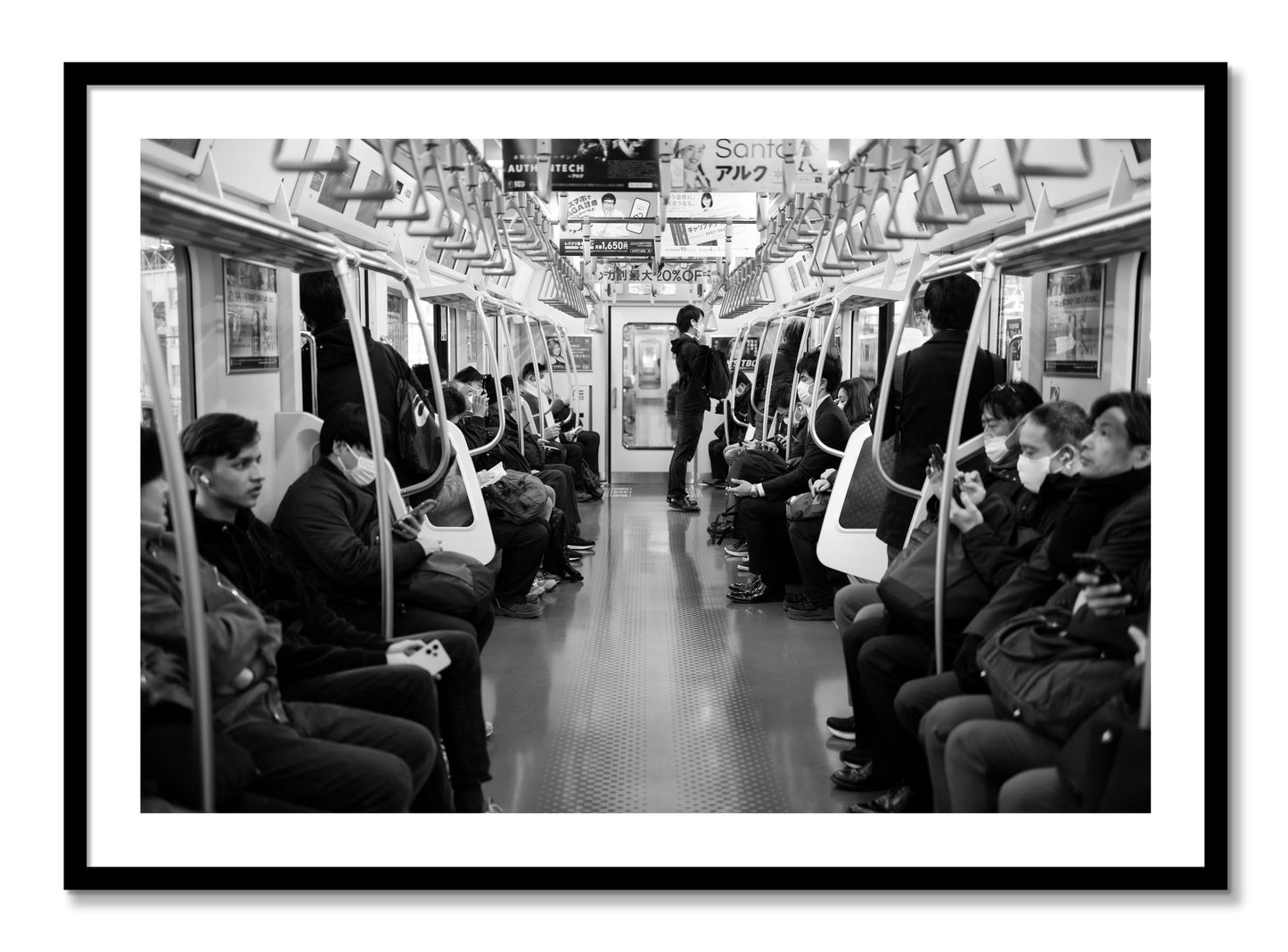 Framed photograph of Tokyo Traincar by Dylan Ozanich, Black frame, Borders