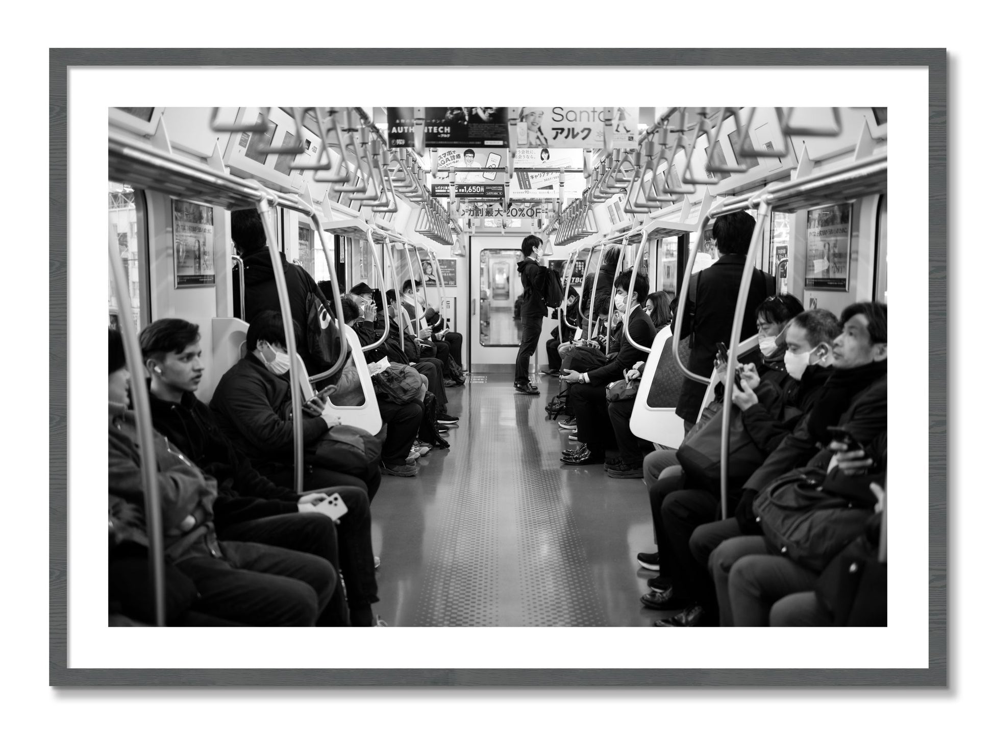 Framed photograph of Tokyo Traincar by Dylan Ozanich, Grey frame, Borders