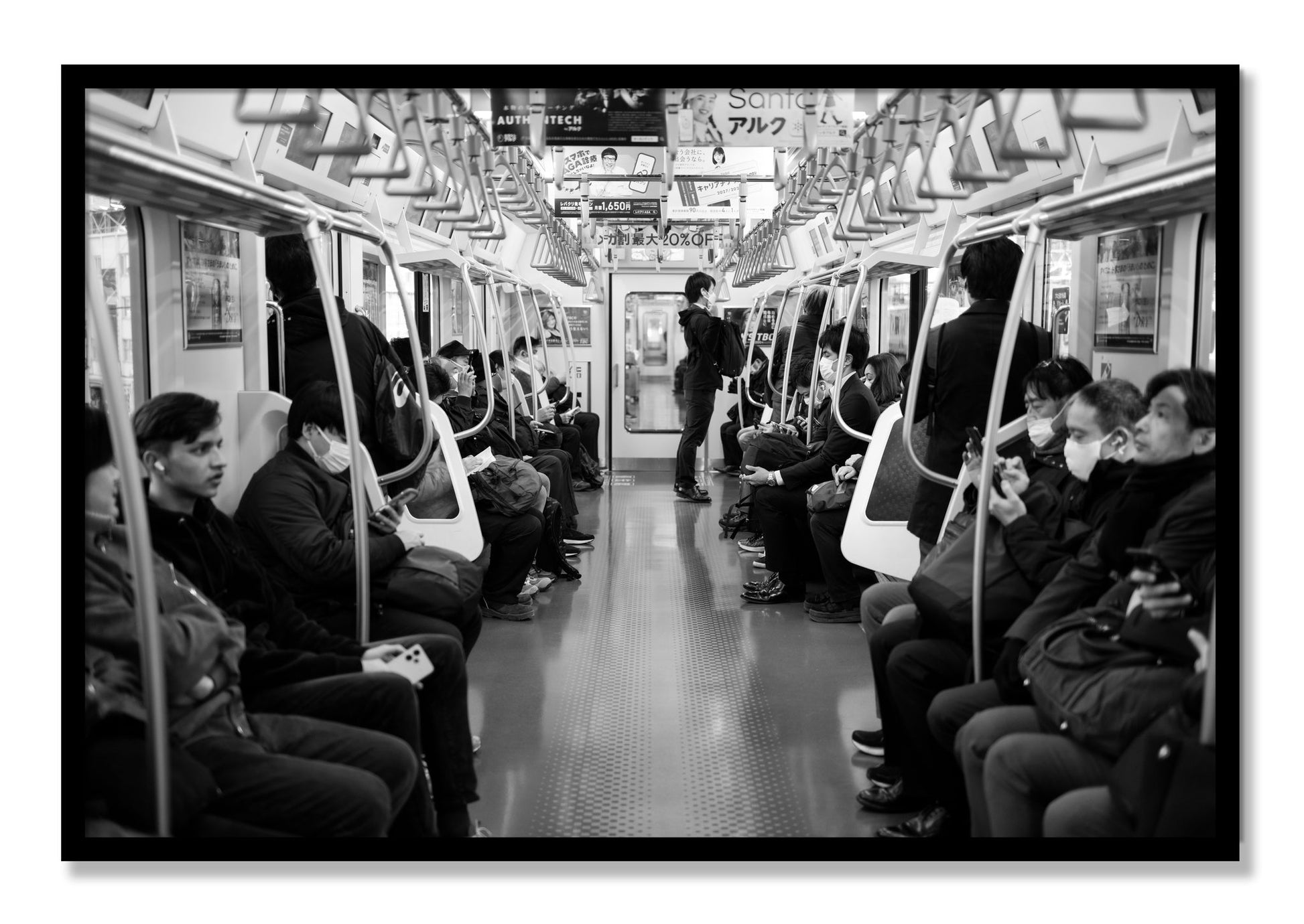 Framed photograph of Tokyo Traincar by Dylan Ozanich, Black frame, Full Bleed