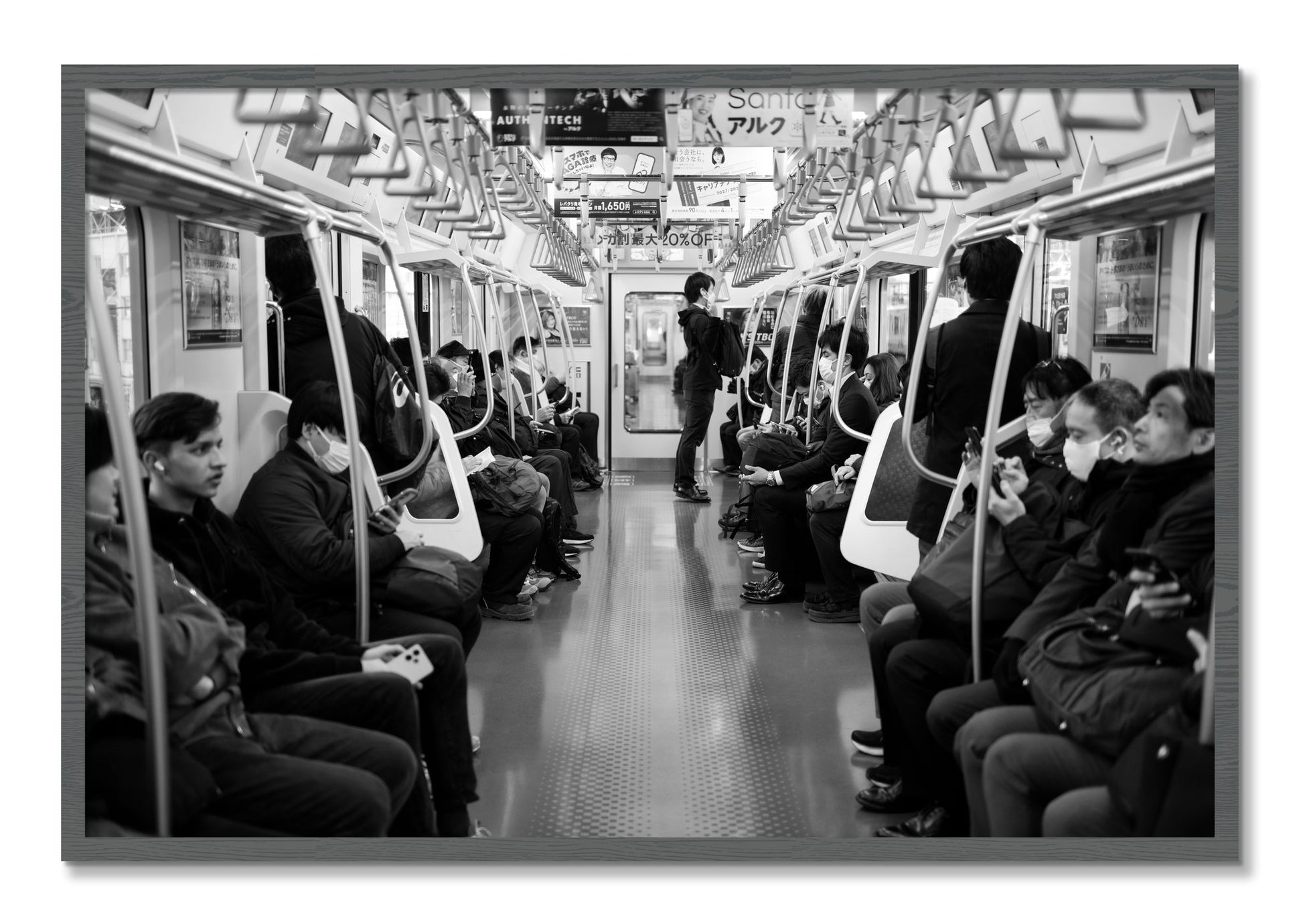 Framed photograph of Tokyo Traincar by Dylan Ozanich, Grey frame, Full Bleed