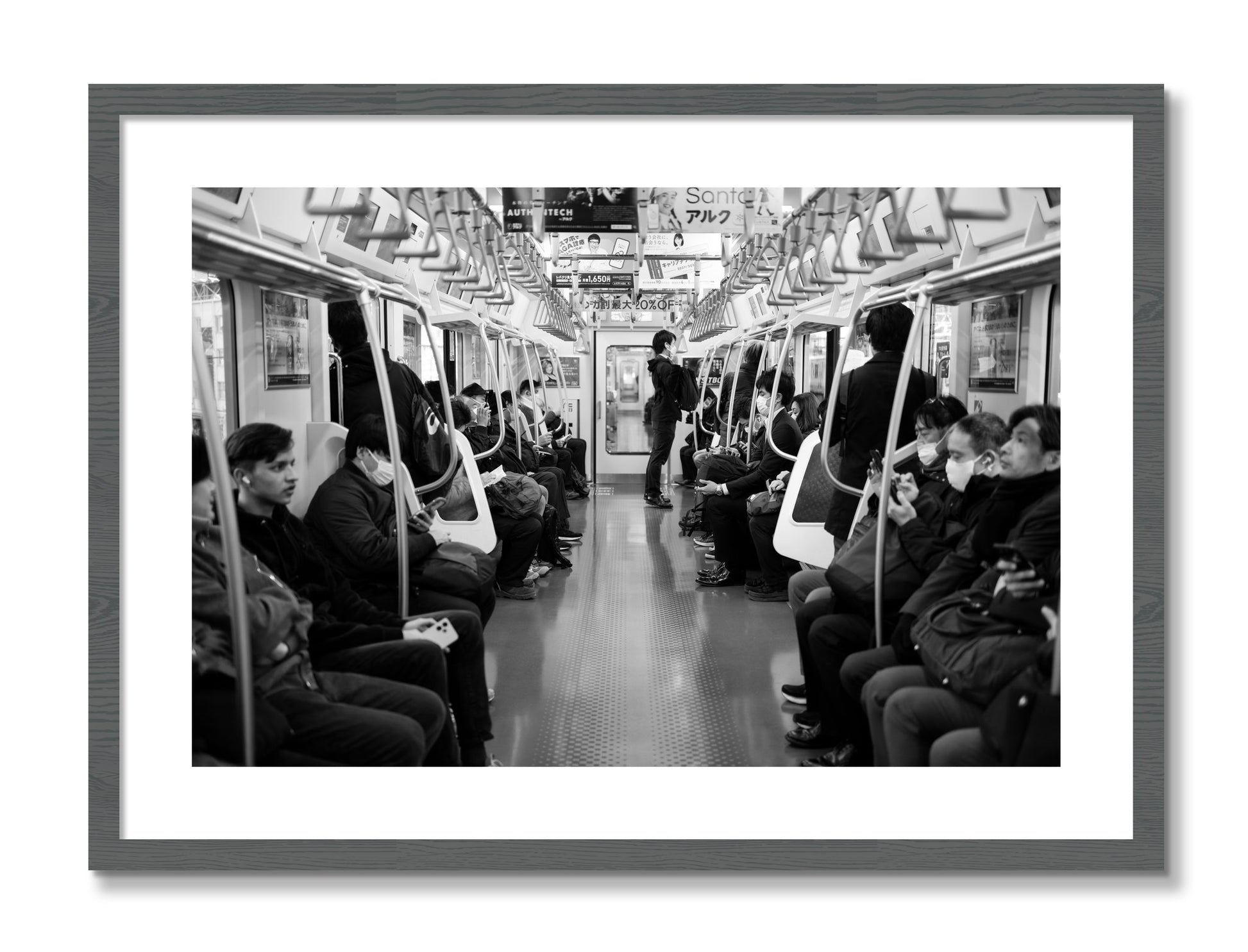 Framed photograph of Tokyo Traincar by Dylan Ozanich, Grey frame, Borders