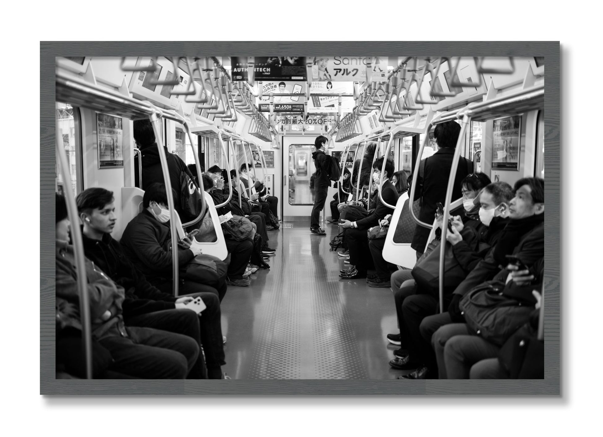 Framed photograph of Tokyo Traincar by Dylan Ozanich, Grey frame, Full Bleed