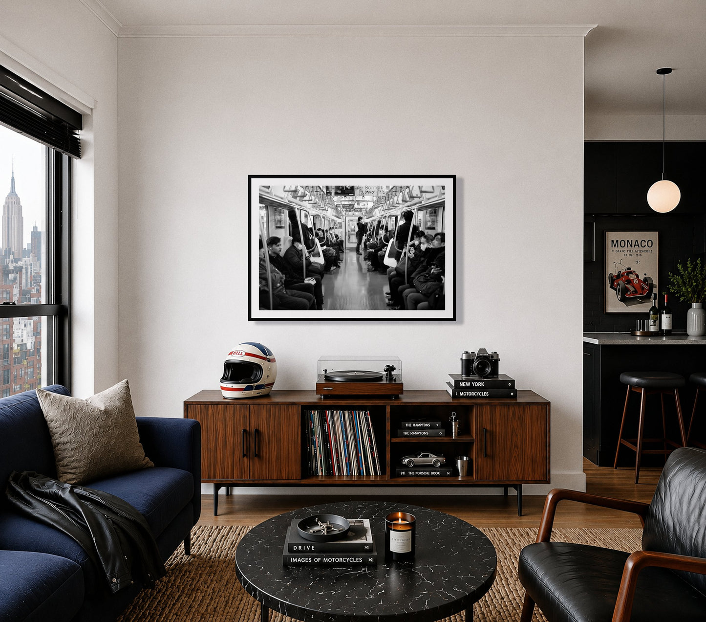 Framed photograph of Tokyo Traincar by Dylan Ozanich displayed on a wall