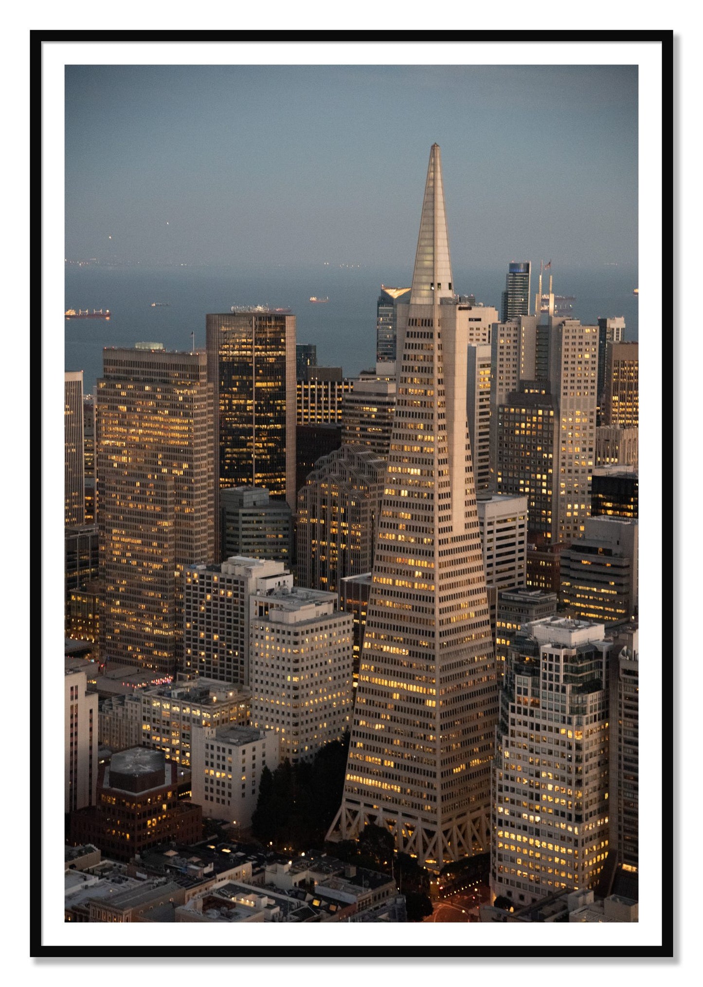 Transamerica San Francisco by Dylan Ozanich, 48×72 print with a White Border in a Black frame