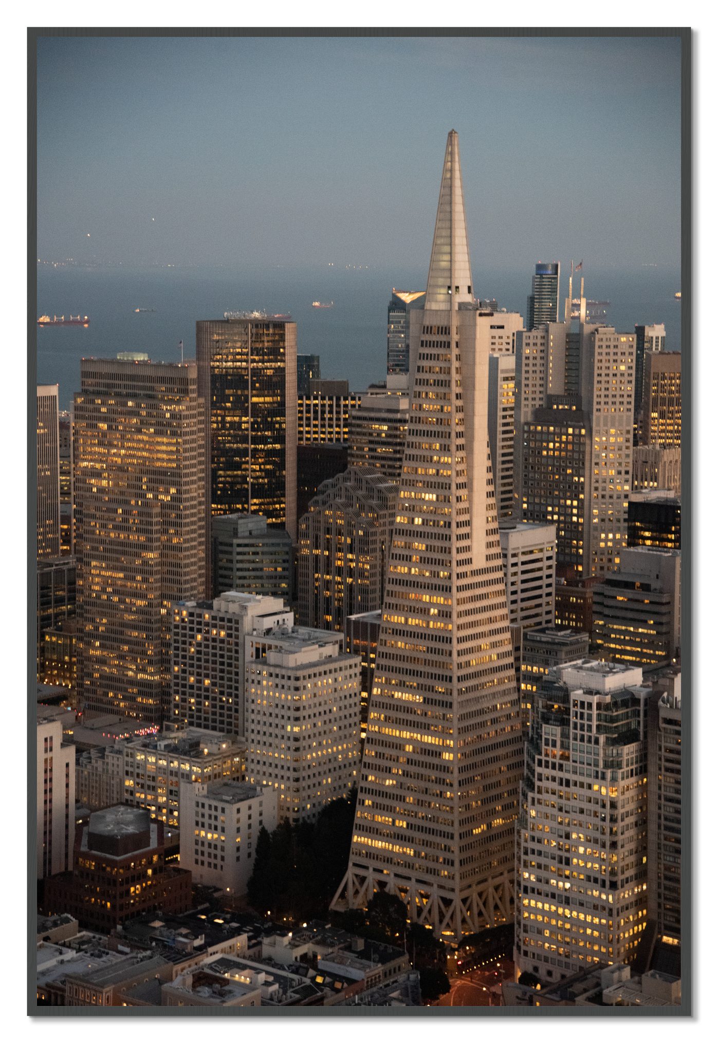 Transamerica San Francisco by Dylan Ozanich, 48×72 Full Bleed Print in a Grey frame