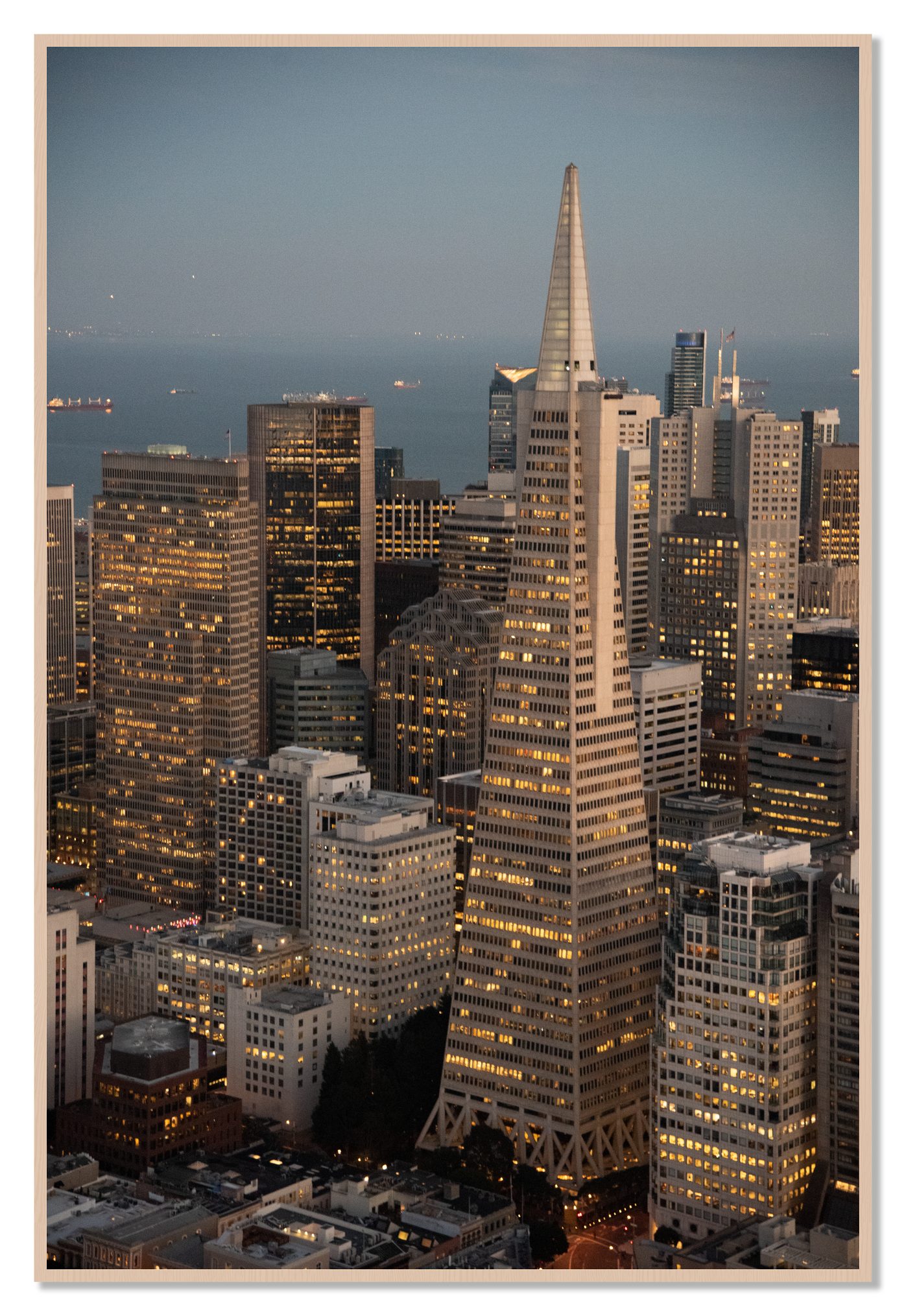 Transamerica San Francisco by Dylan Ozanich, 48×72 Full Bleed Print in a Maple frame