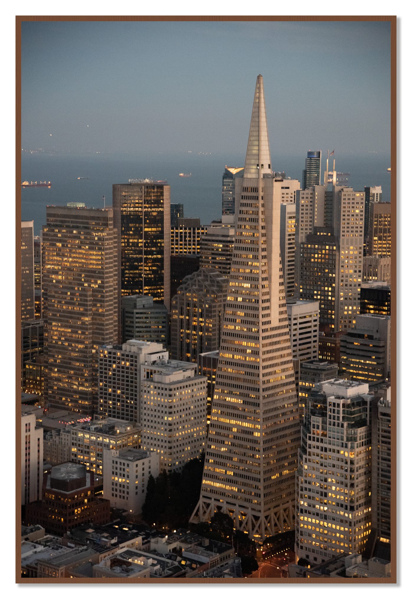 Transamerica San Francisco by Dylan Ozanich, 48×72 Full Bleed Print in a Walnut frame