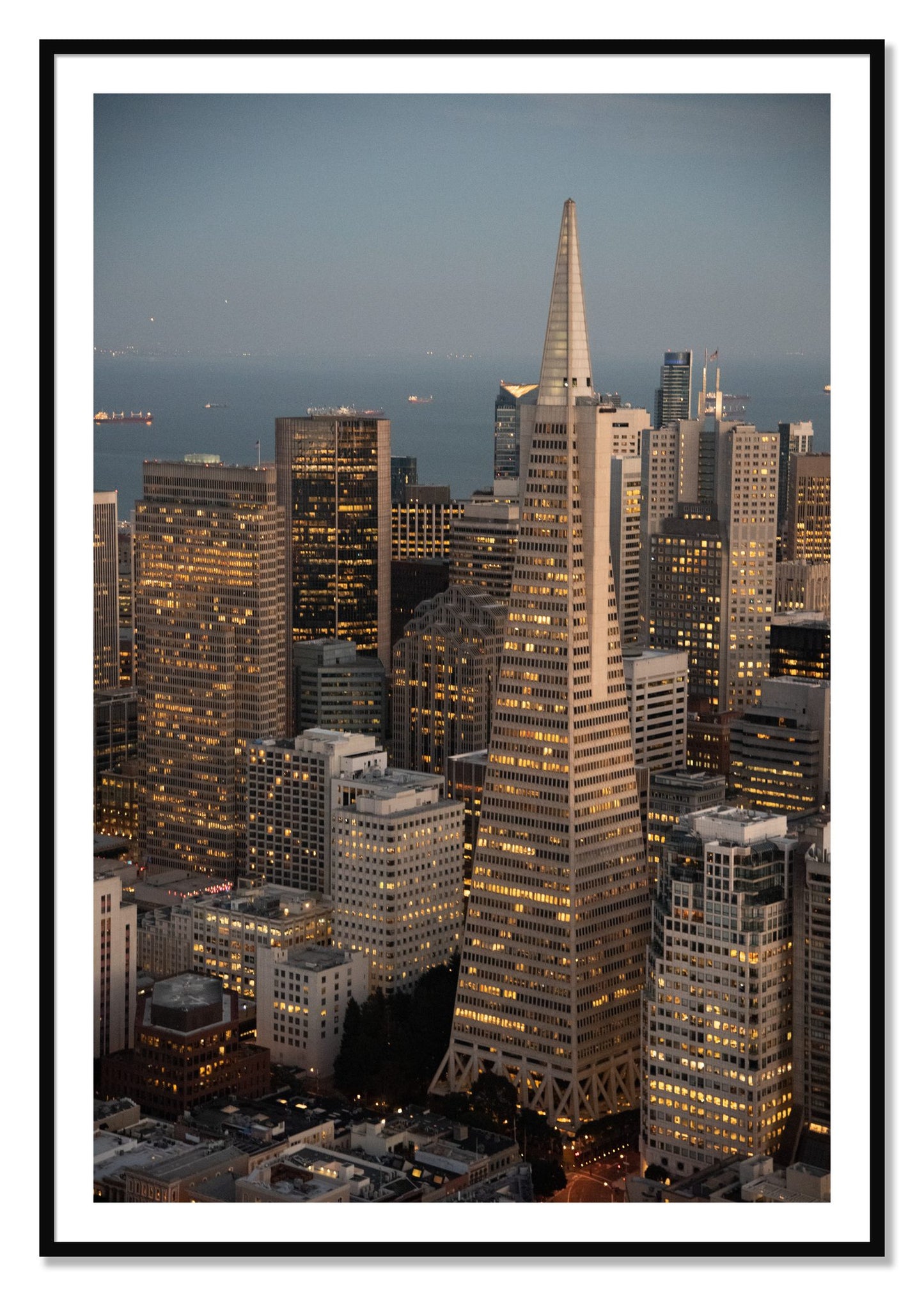 Framed photograph of Transamerica San Francisco by Dylan Ozanich, Black frame, Borders