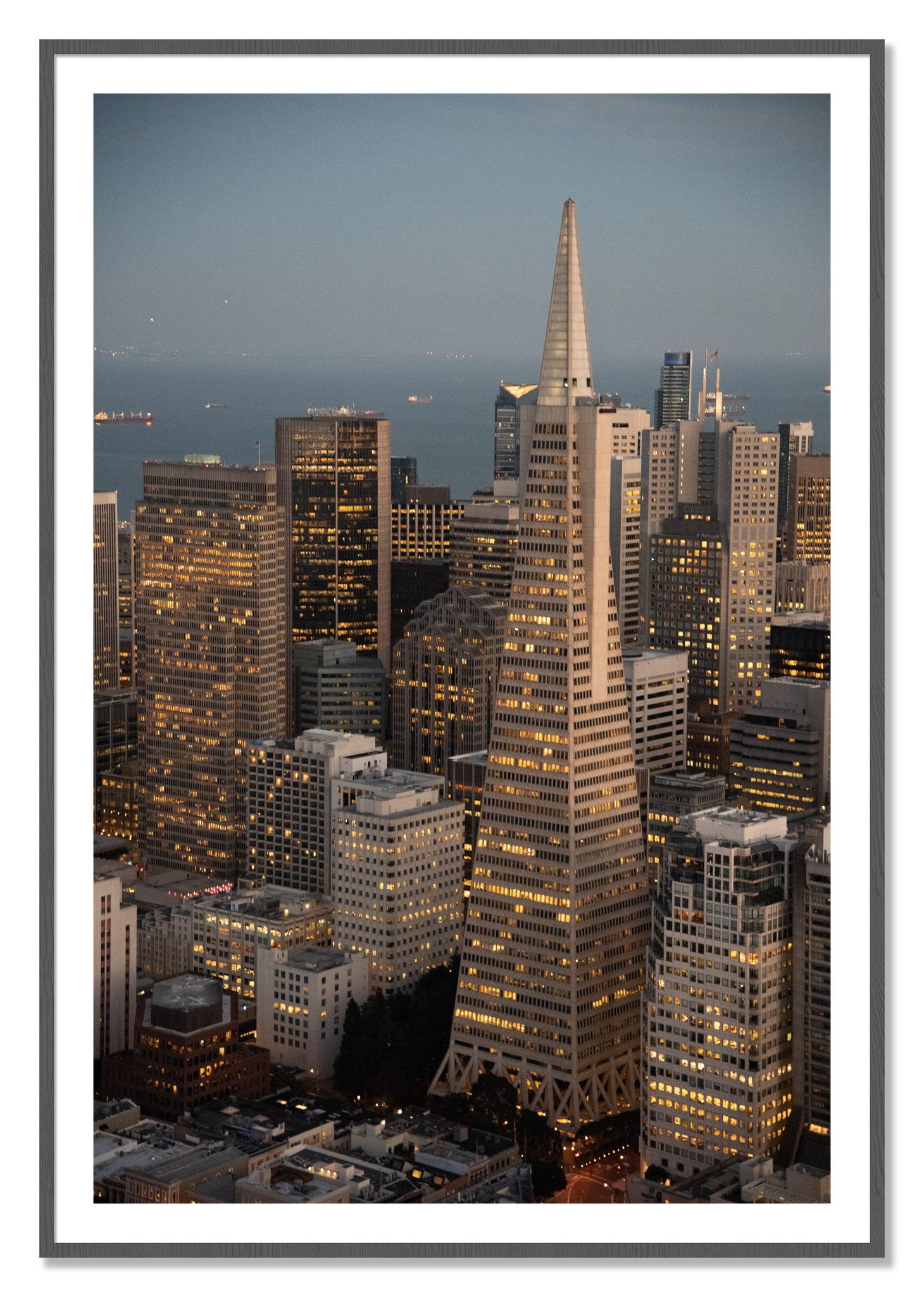Framed photograph of Transamerica San Francisco by Dylan Ozanich, Grey frame, Borders