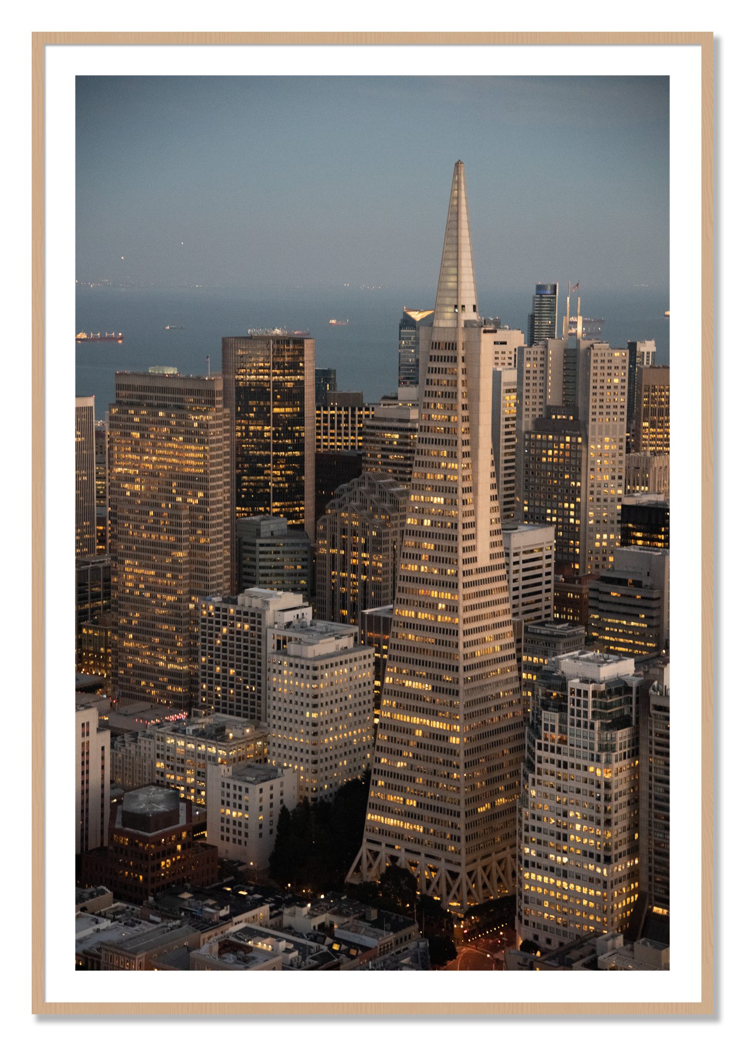 Framed photograph of Transamerica San Francisco by Dylan Ozanich, Oak frame, Borders