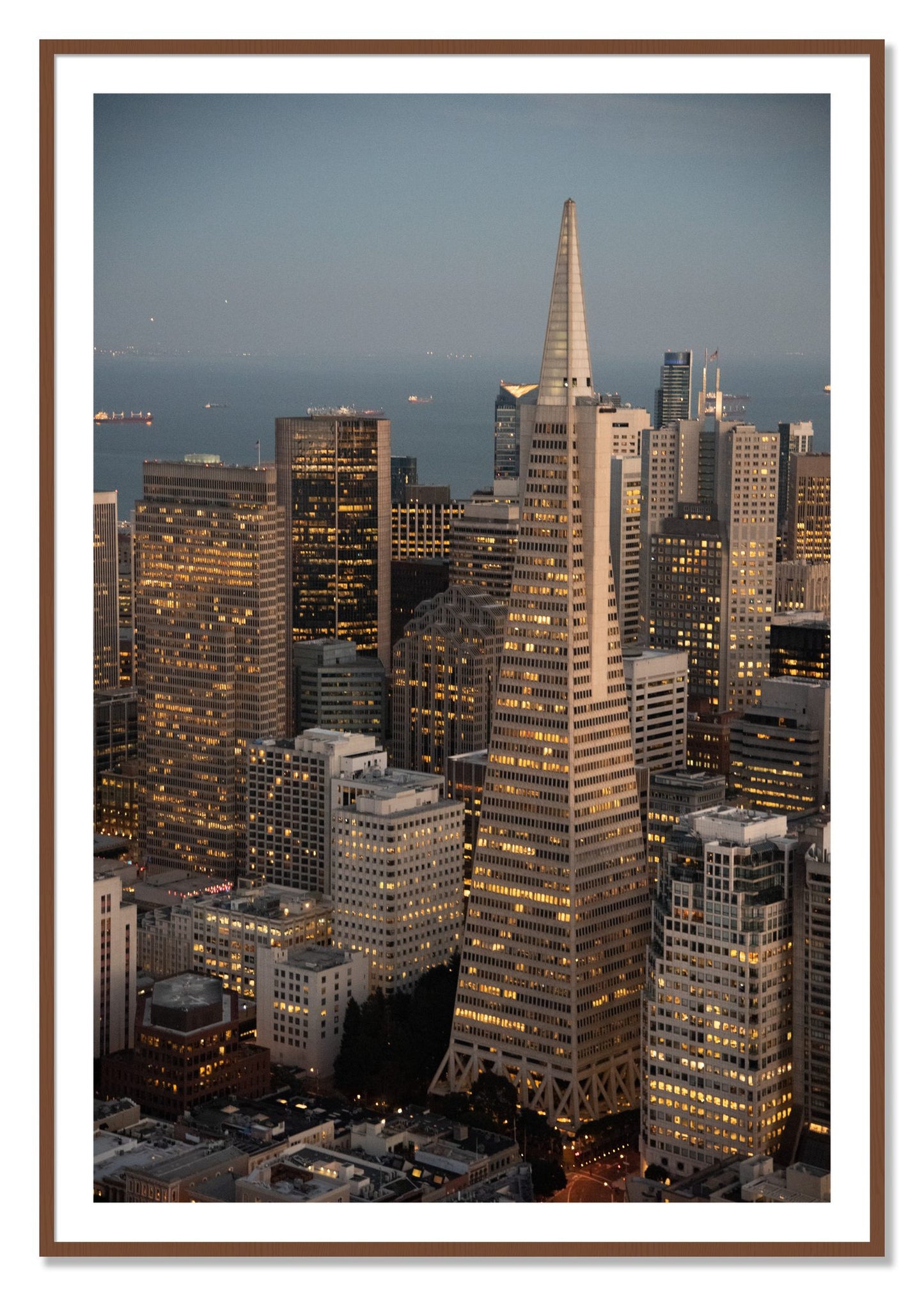 Framed photograph of Transamerica San Francisco by Dylan Ozanich, Walnut frame, Borders