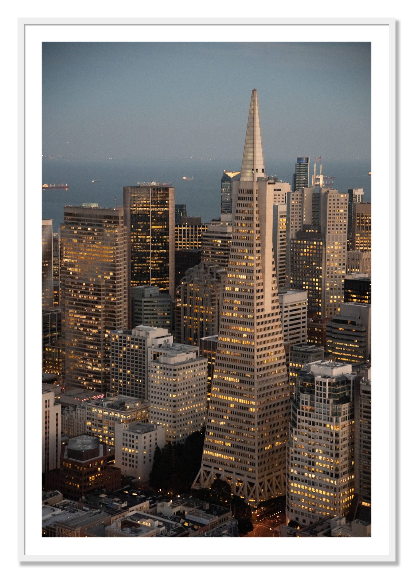 Framed photograph of Transamerica San Francisco by Dylan Ozanich, White frame, Borders