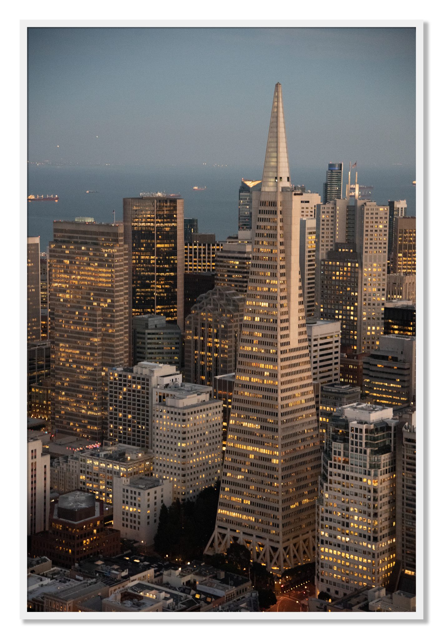Framed photograph of Transamerica San Francisco by Dylan Ozanich, White frame, Full Bleed