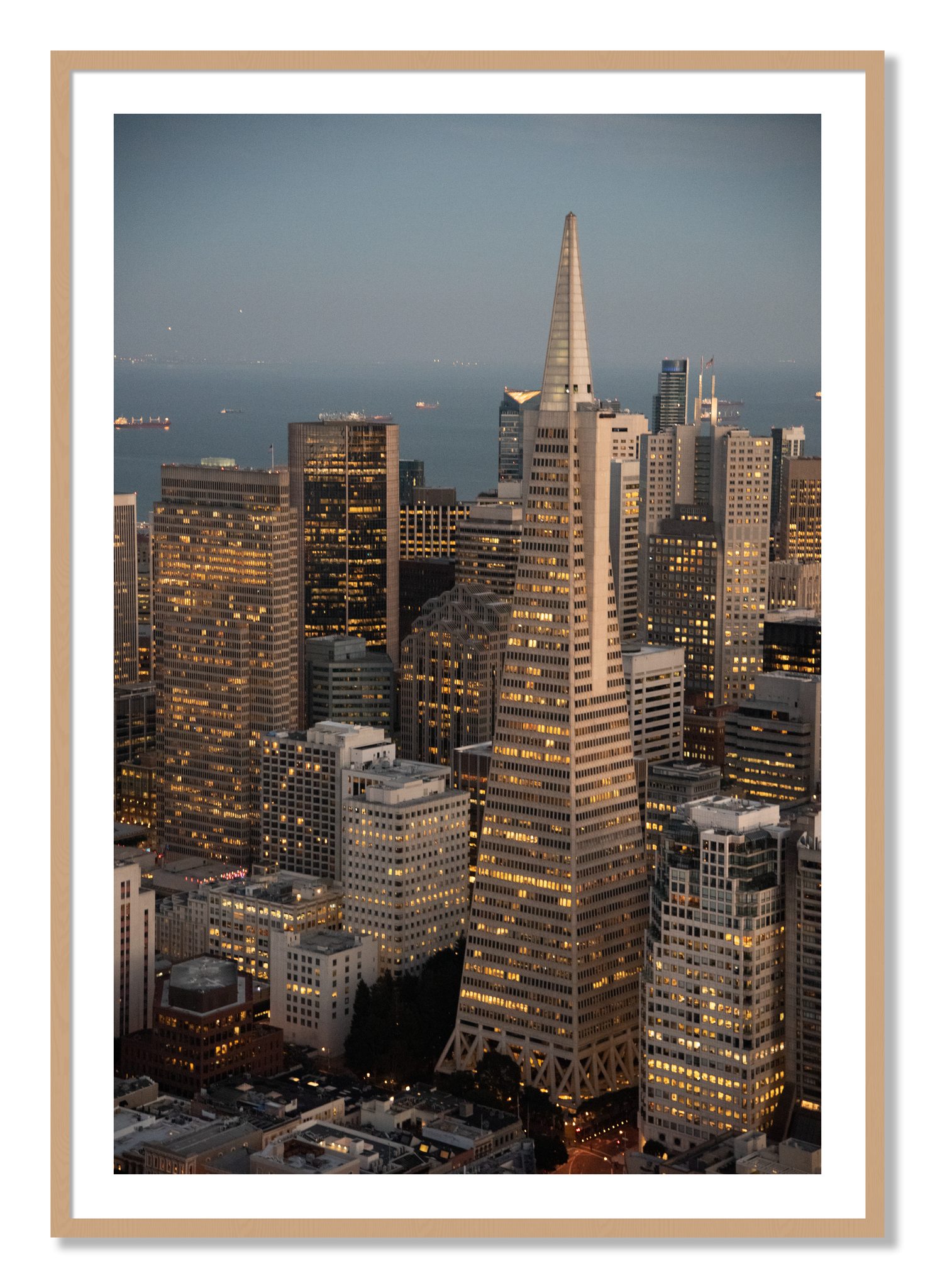 Framed photograph of Transamerica San Francisco by Dylan Ozanich, Oak frame, Borders