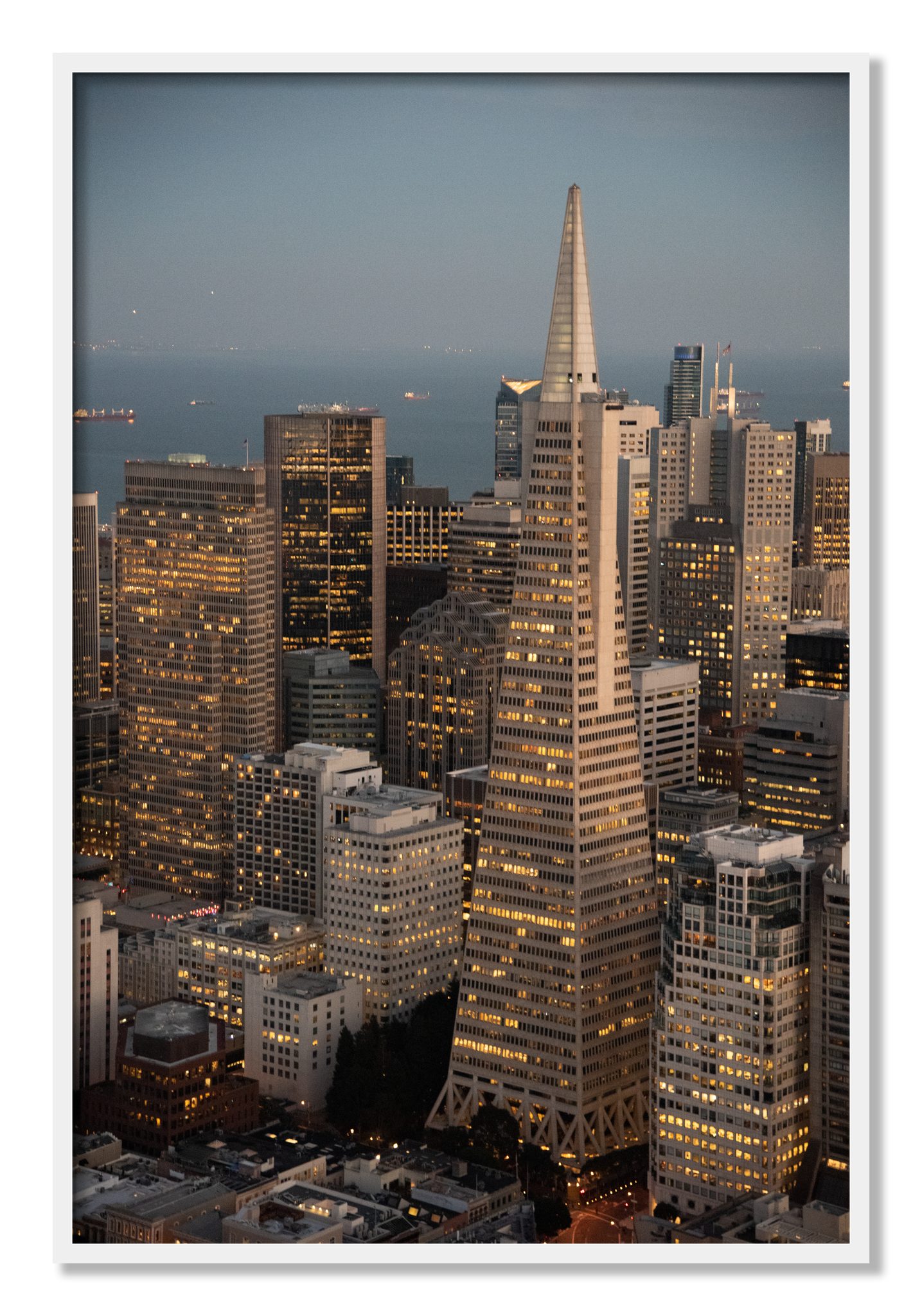 Framed photograph of Transamerica San Francisco by Dylan Ozanich, White frame, Full Bleed