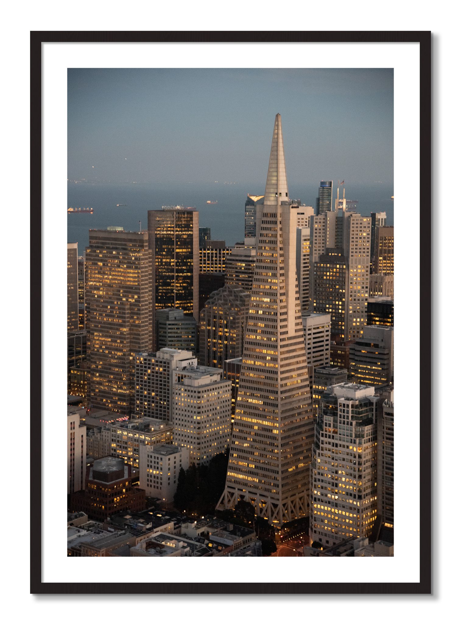 Framed photograph of Transamerica San Francisco by Dylan Ozanich, Black Walnut frame, Borders