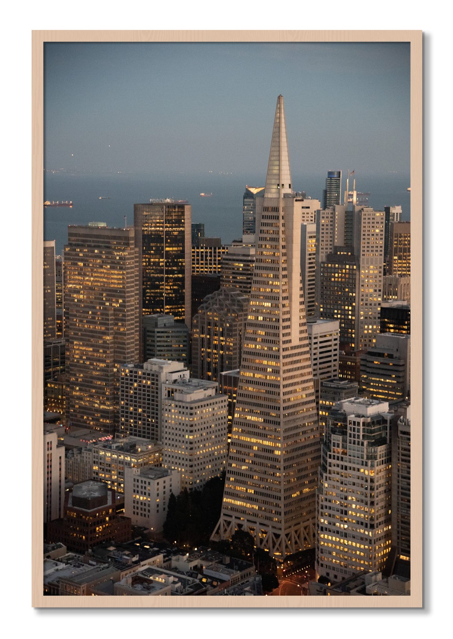 Framed photograph of Transamerica San Francisco by Dylan Ozanich, Maple frame, Full Bleed