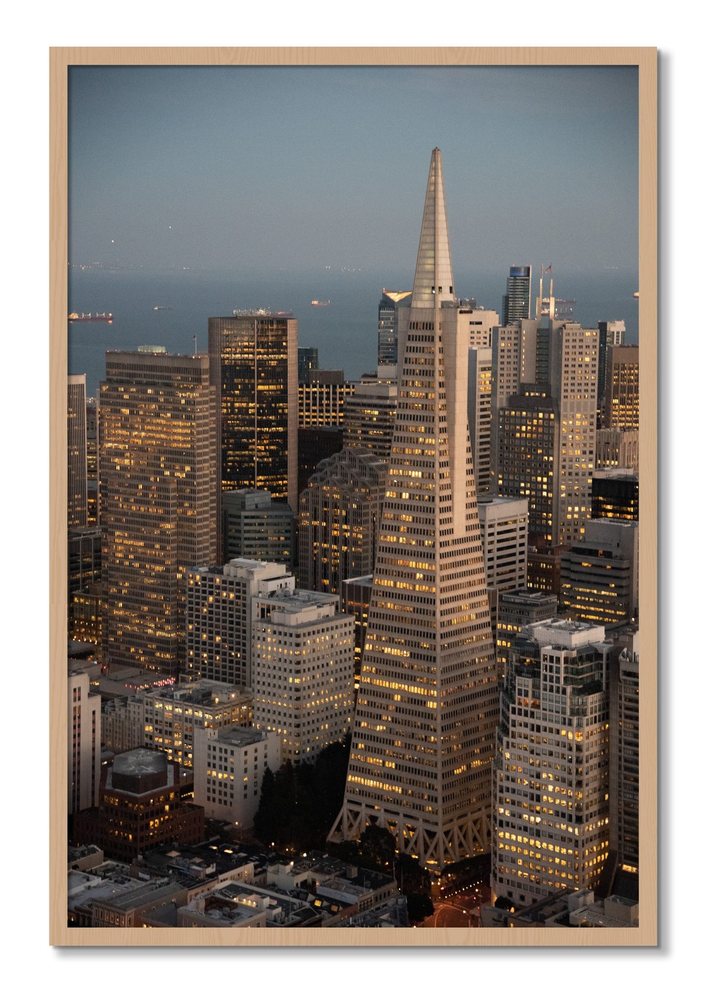 Framed photograph of Transamerica San Francisco by Dylan Ozanich, Oak frame, Full Bleed