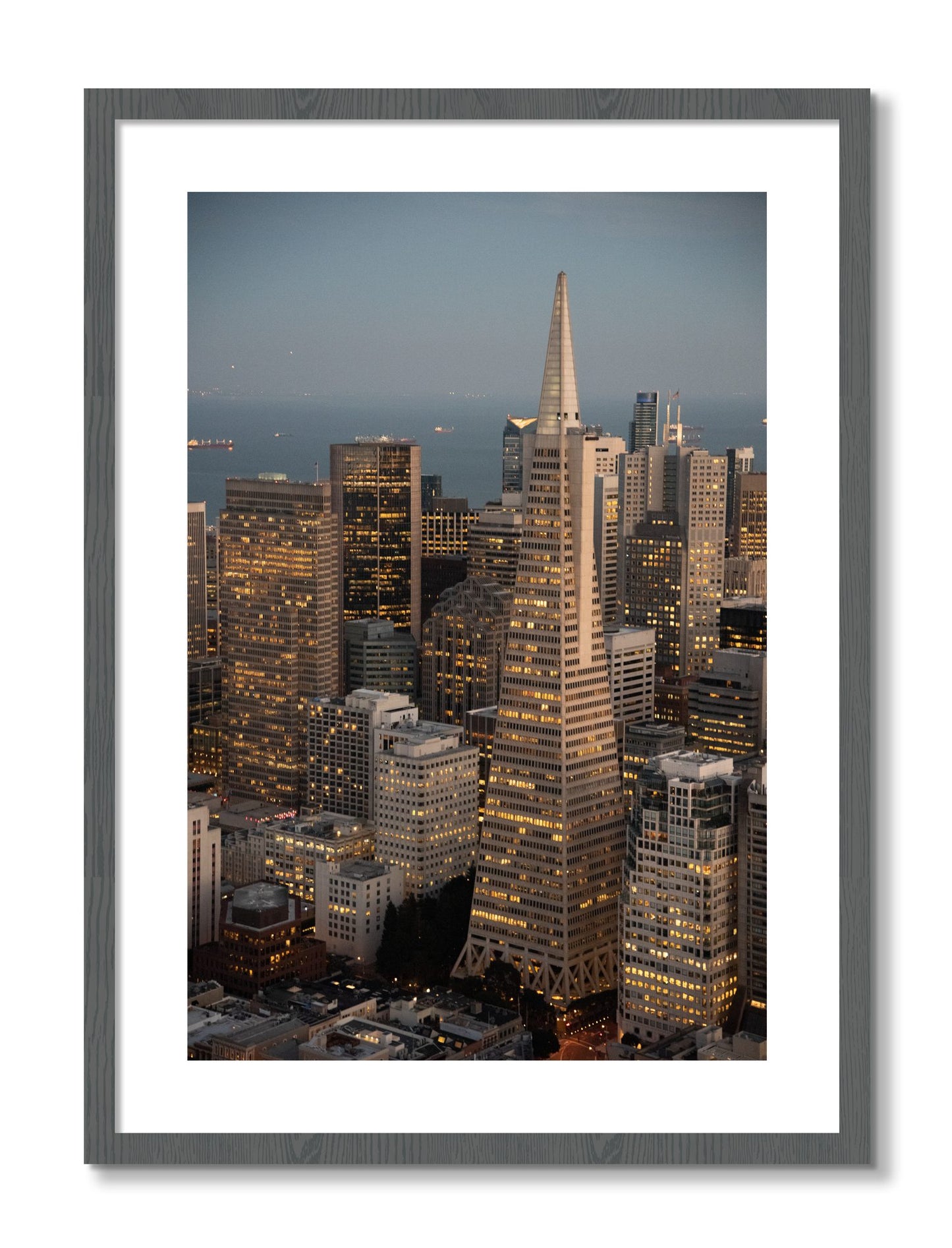 Framed photograph of Transamerica San Francisco by Dylan Ozanich, Grey frame, Borders