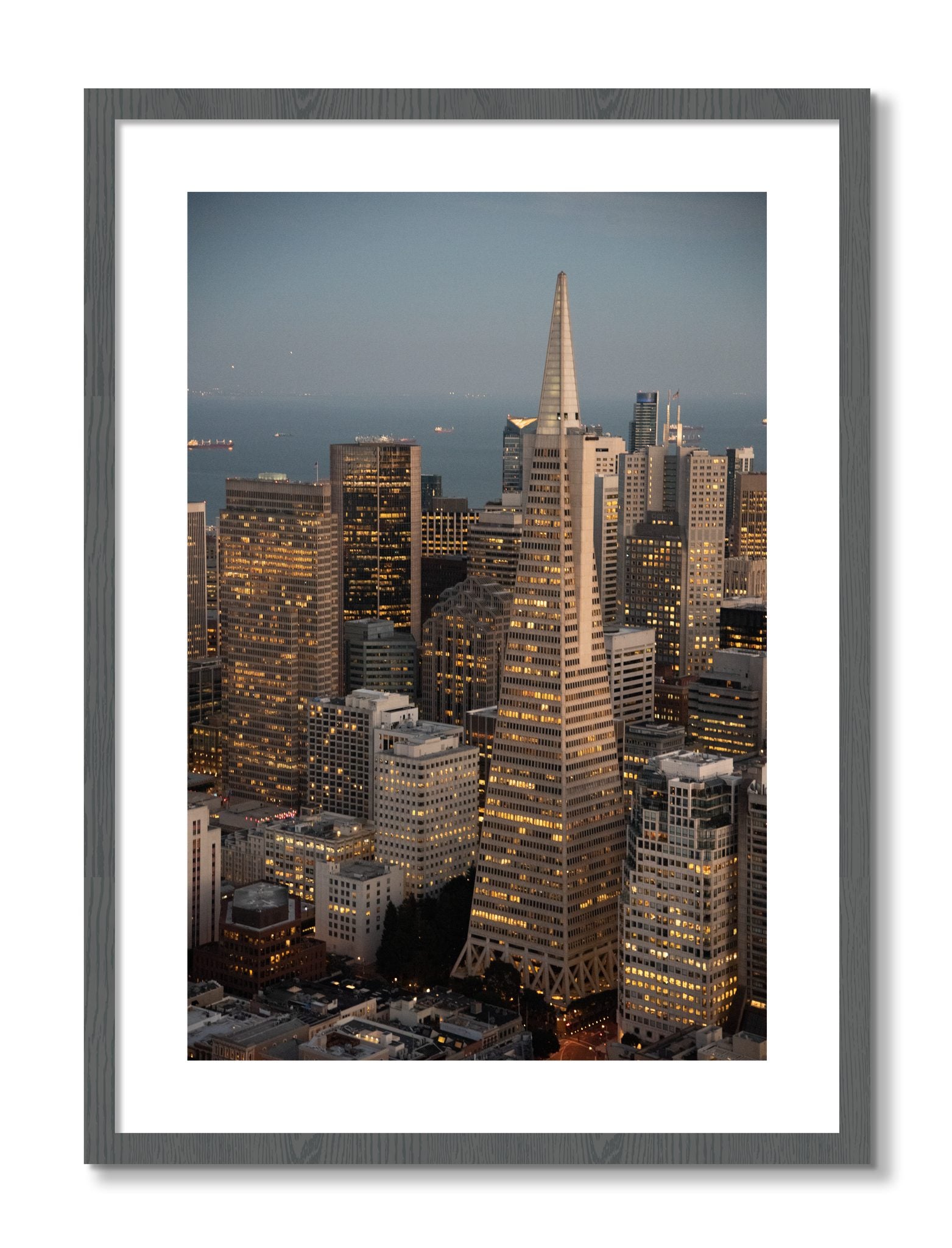 Framed photograph of Transamerica San Francisco by Dylan Ozanich, Grey frame, Borders