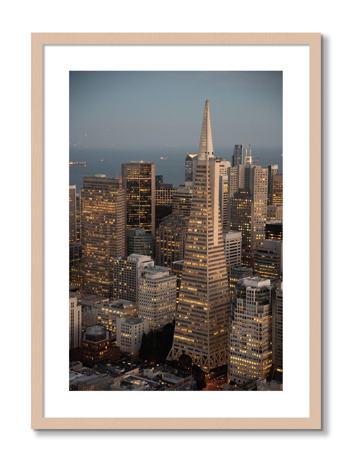Framed photograph of Transamerica San Francisco by Dylan Ozanich, Maple frame, Borders