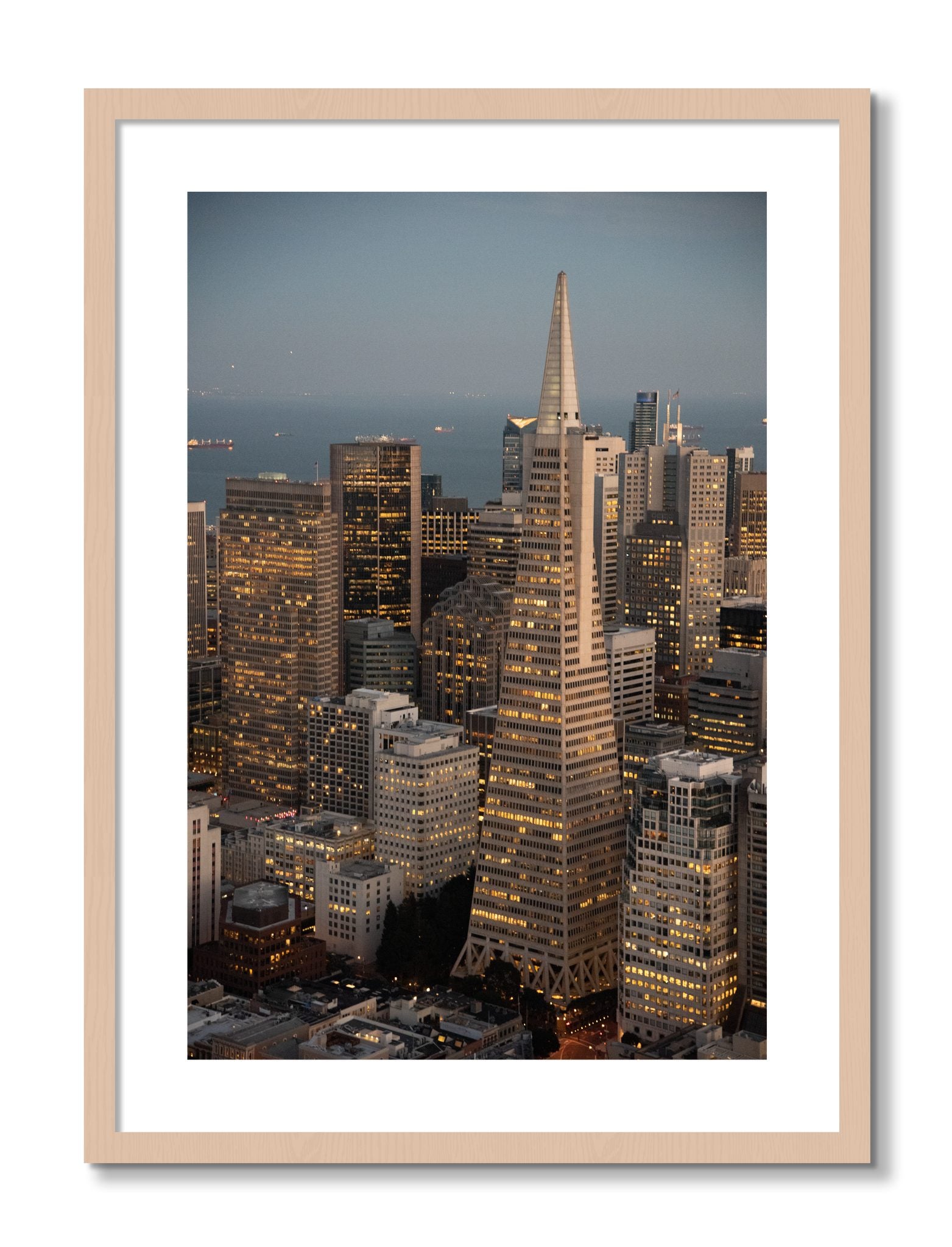 Framed photograph of Transamerica San Francisco by Dylan Ozanich, Maple frame, Borders