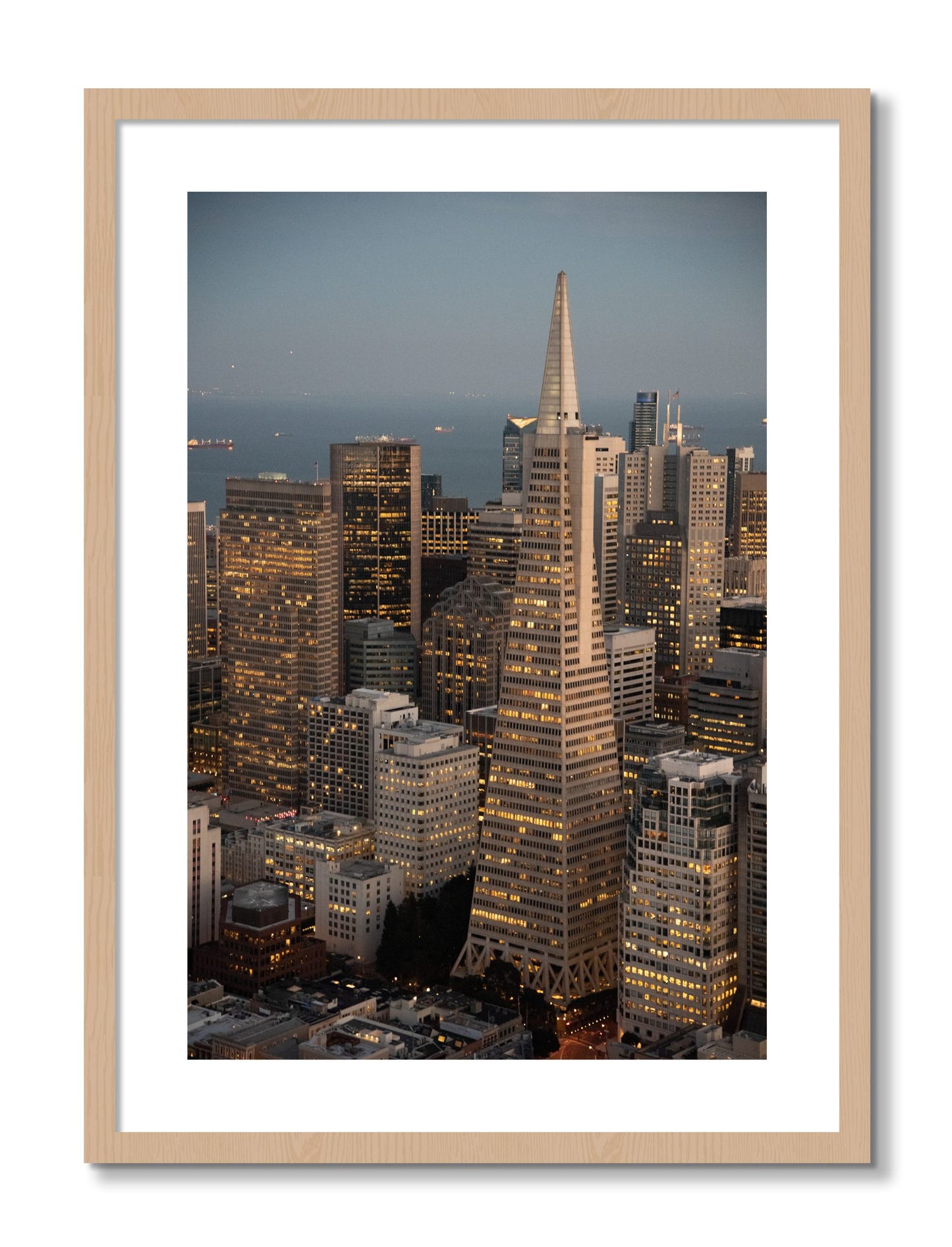Framed photograph of Transamerica San Francisco by Dylan Ozanich, Oak frame, Borders