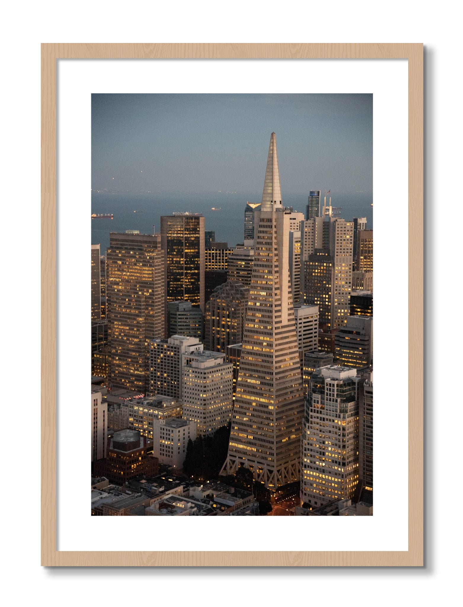 Framed photograph of Transamerica San Francisco by Dylan Ozanich, Oak frame, Borders