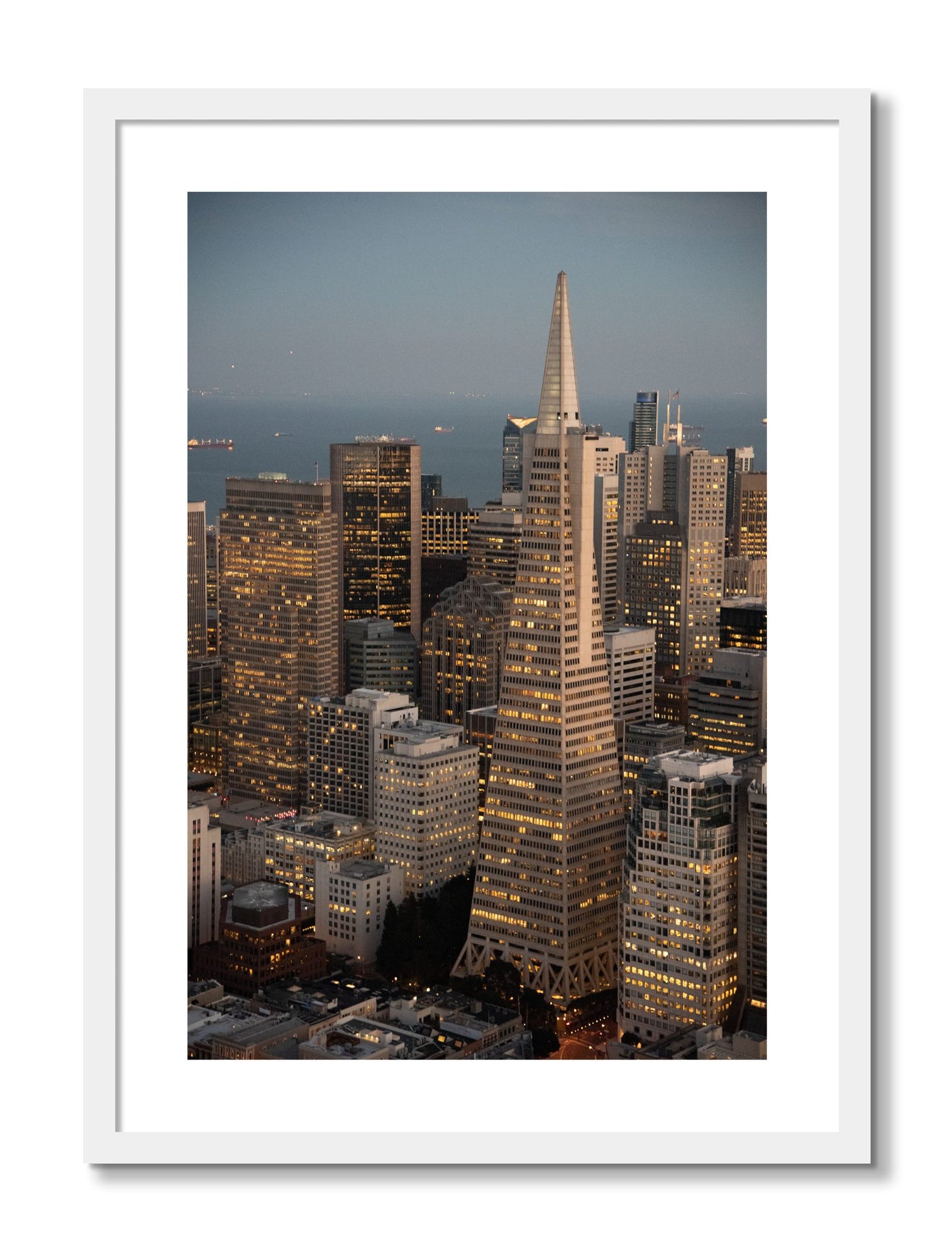 Framed photograph of Transamerica San Francisco by Dylan Ozanich, White frame, Borders