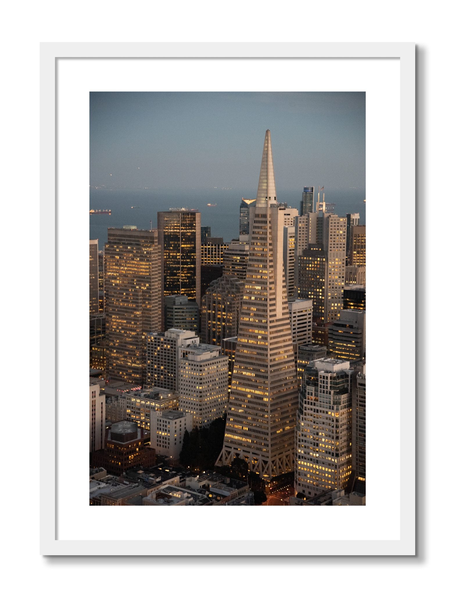Framed photograph of Transamerica San Francisco by Dylan Ozanich, White frame, Borders