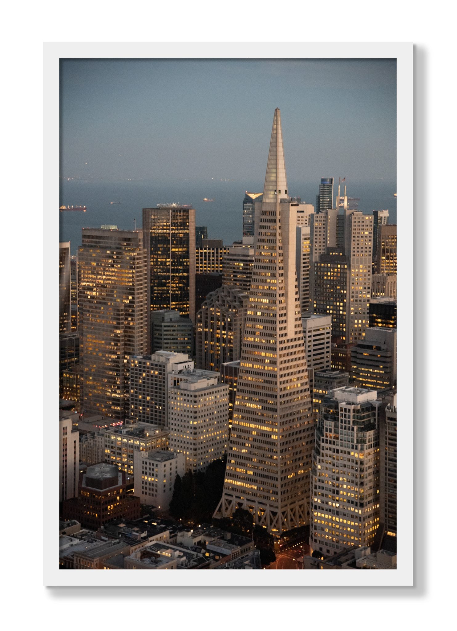 Framed photograph of Transamerica San Francisco by Dylan Ozanich, White frame, Full Bleed