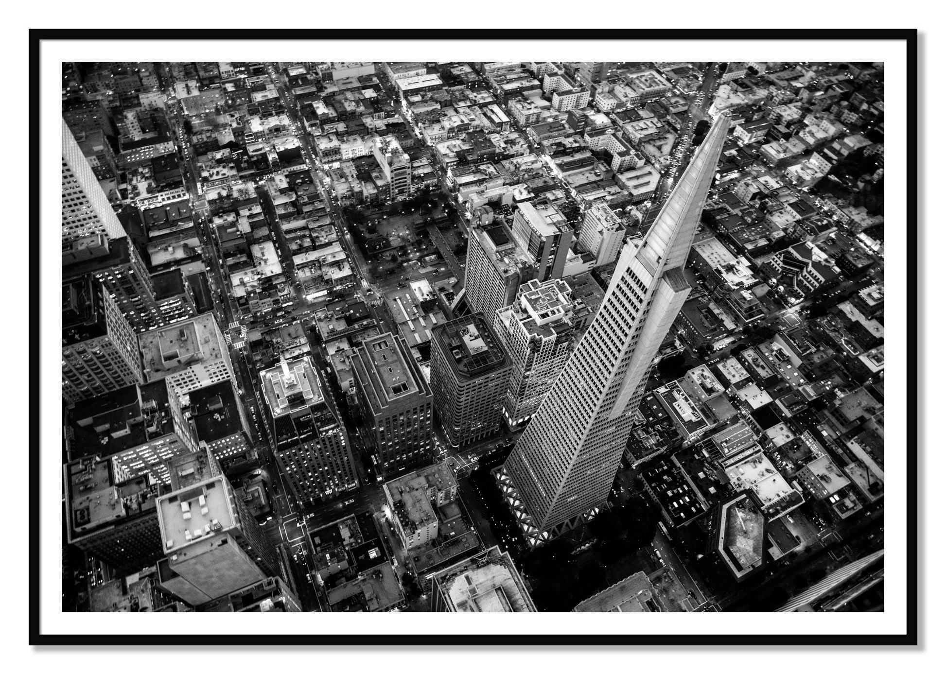 Transamerica by Dylan Ozanich, 48×72 print with a White Border in a Black frame