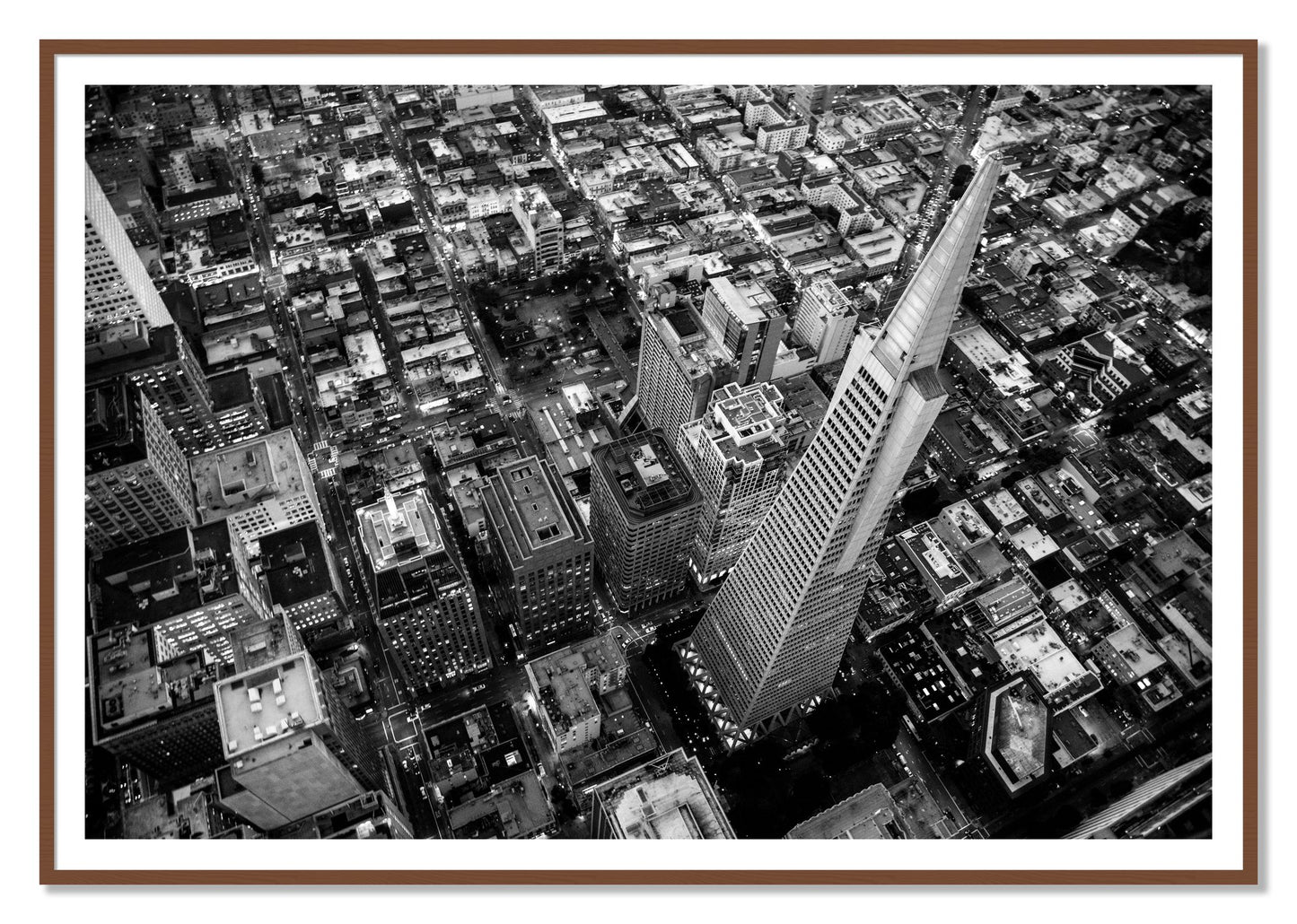 Transamerica by Dylan Ozanich, 48×72 print with a White Border in a Walnut frame