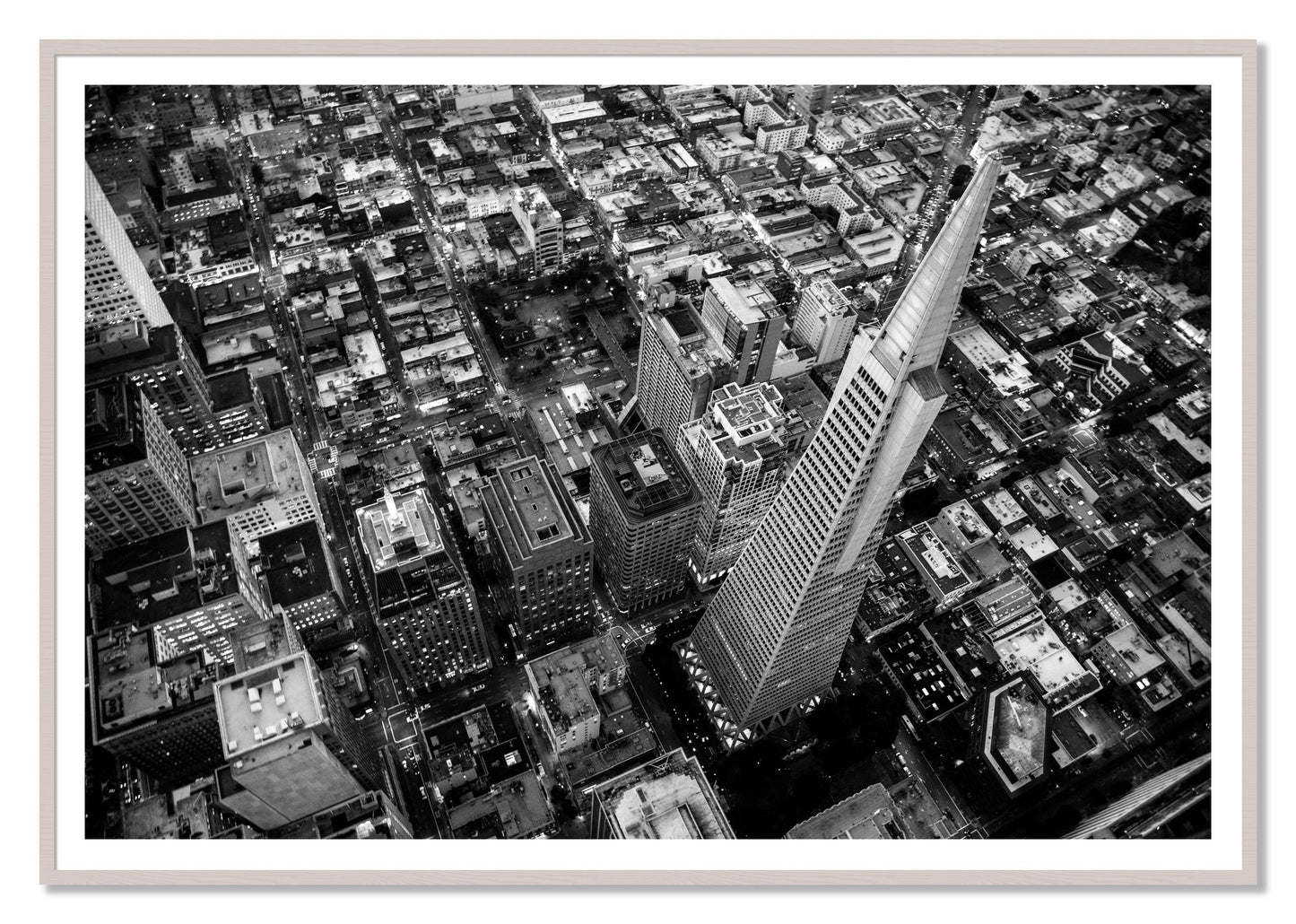 Transamerica by Dylan Ozanich, 48×72 print with a White Border in a White Maple frame