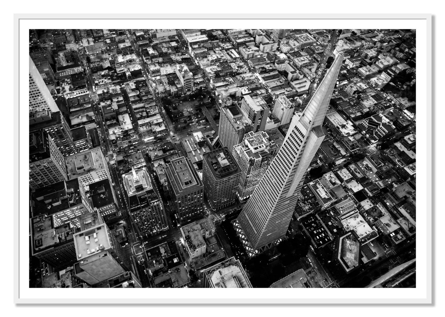 Transamerica by Dylan Ozanich, 48×72 print with a White Border in a White frame