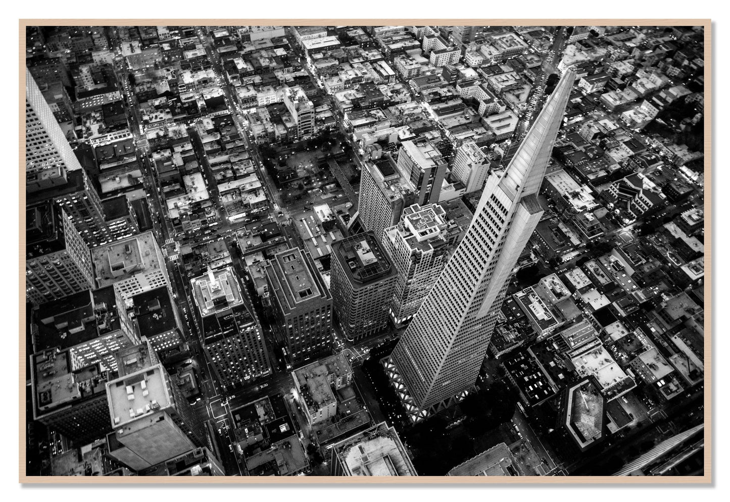 Transamerica by Dylan Ozanich, 48×72 Full Bleed Print in a Maple frame