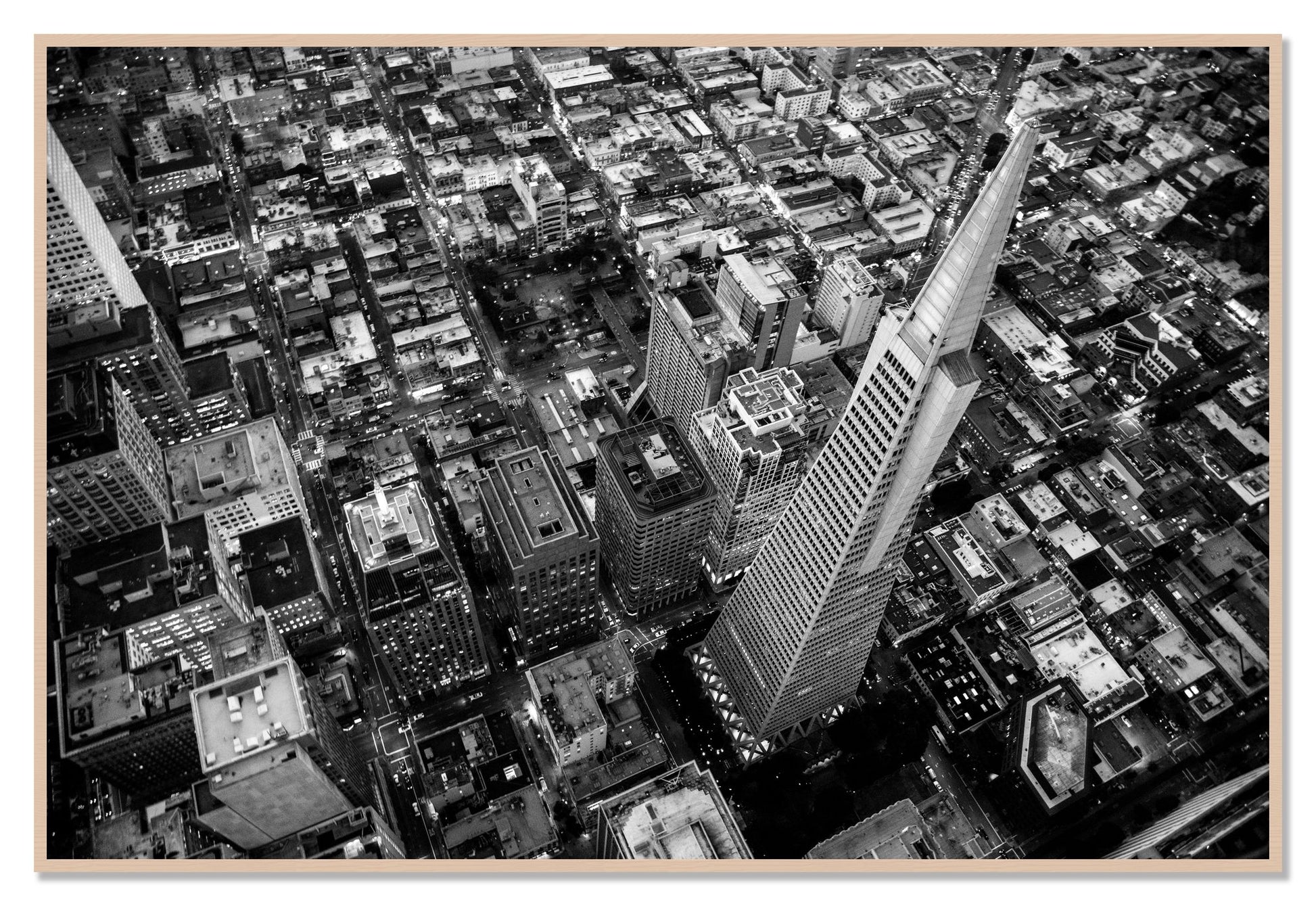 Transamerica by Dylan Ozanich, 48×72 Full Bleed Print in a Maple frame
