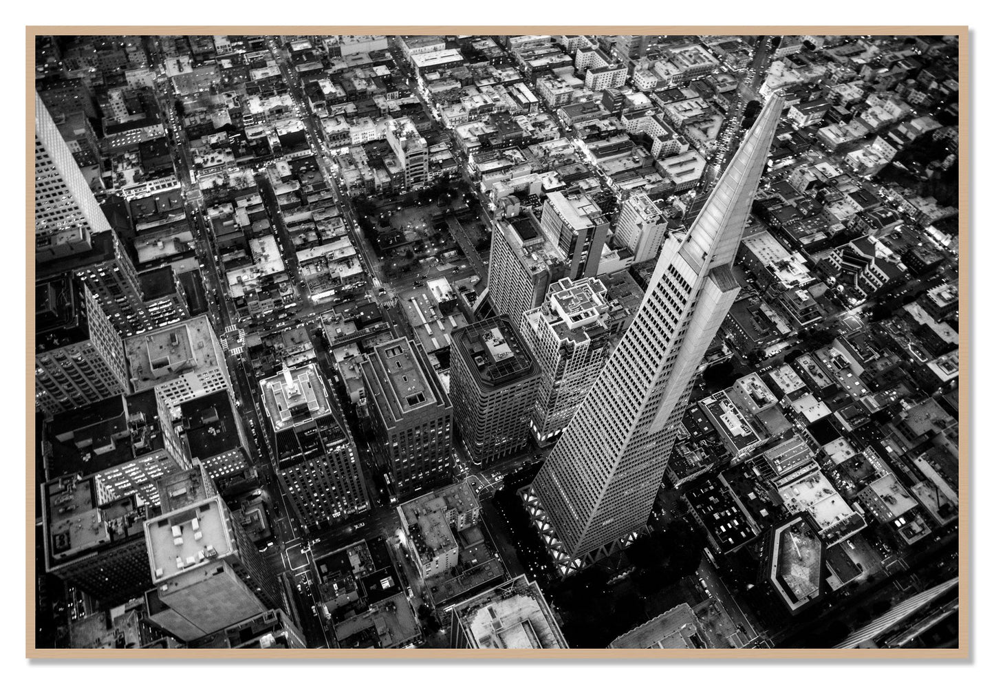 Transamerica by Dylan Ozanich, 48×72 Full Bleed Print in an Oak frame