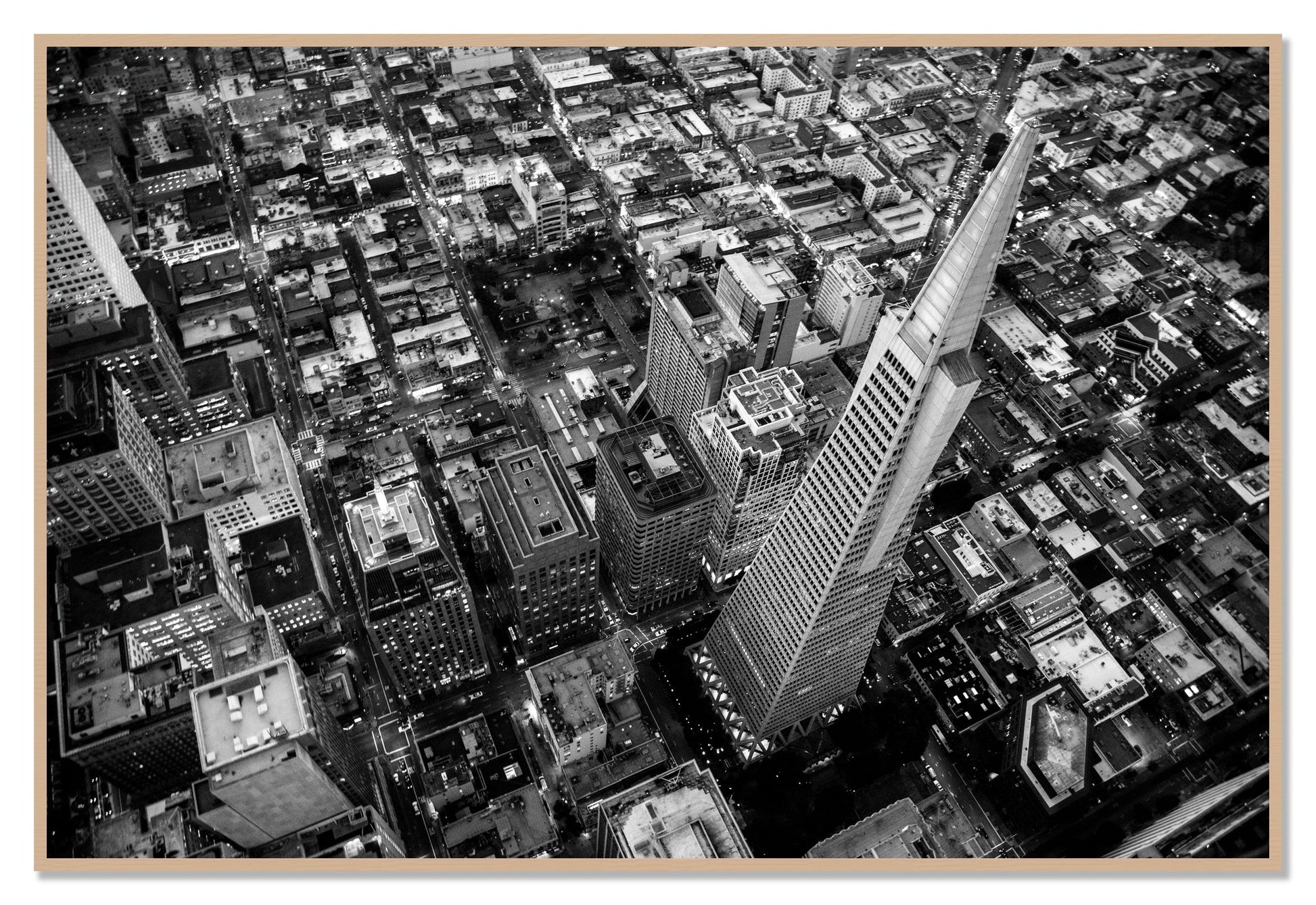 Transamerica by Dylan Ozanich, 48×72 Full Bleed Print in an Oak frame