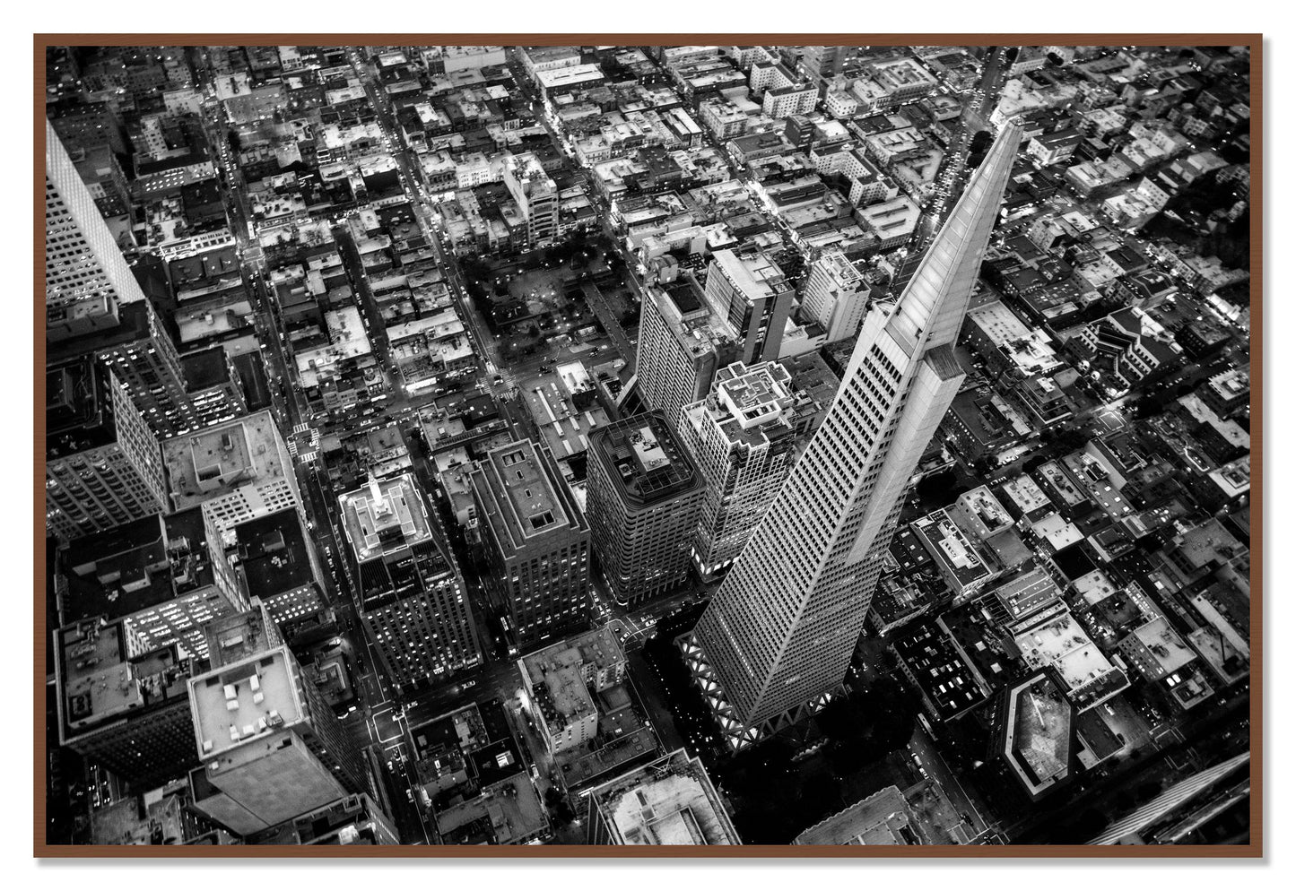Transamerica by Dylan Ozanich, 48×72 Full Bleed Print in a Walnut frame