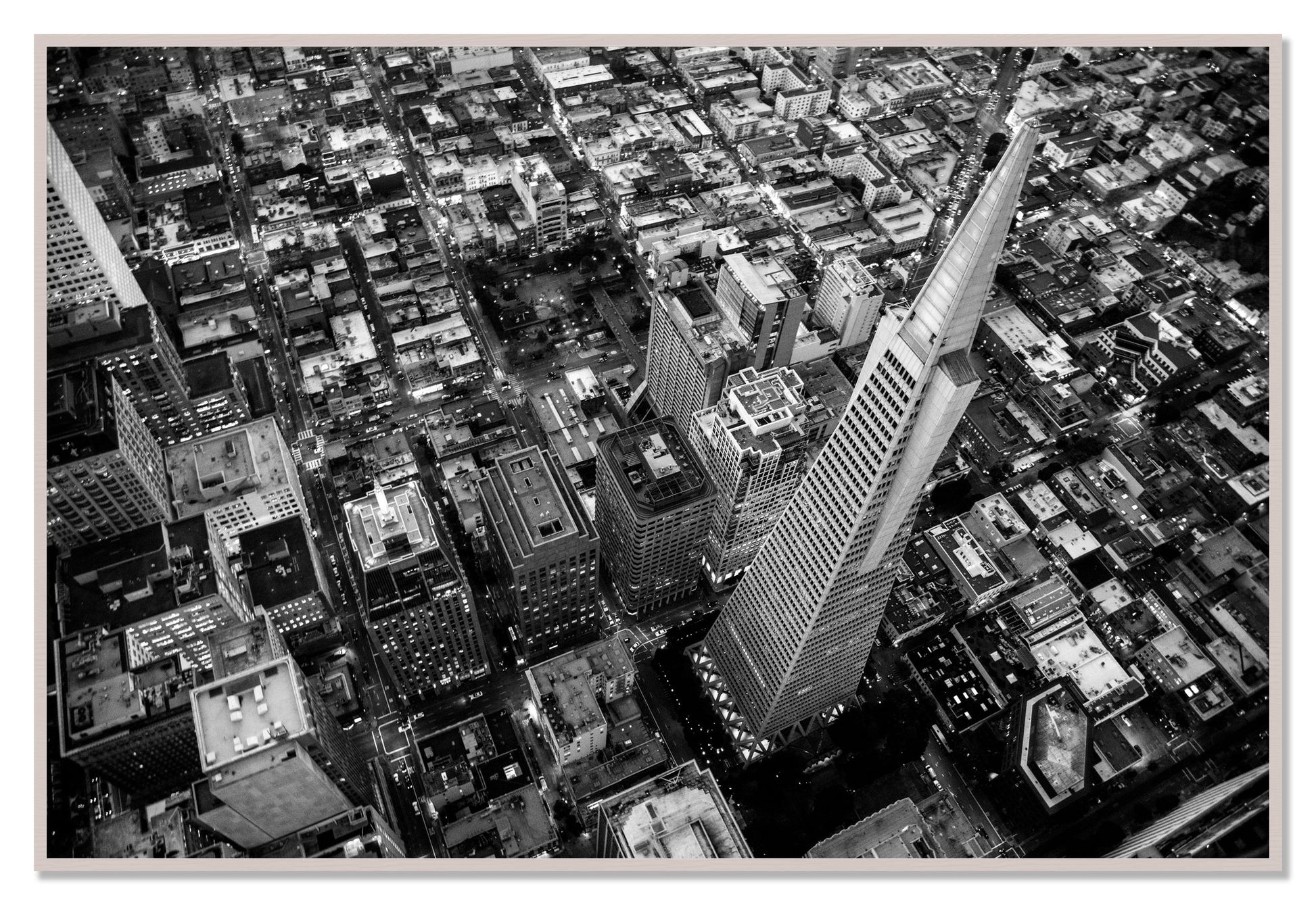 Transamerica by Dylan Ozanich, 48×72 Full Bleed Print in a White Maple frame