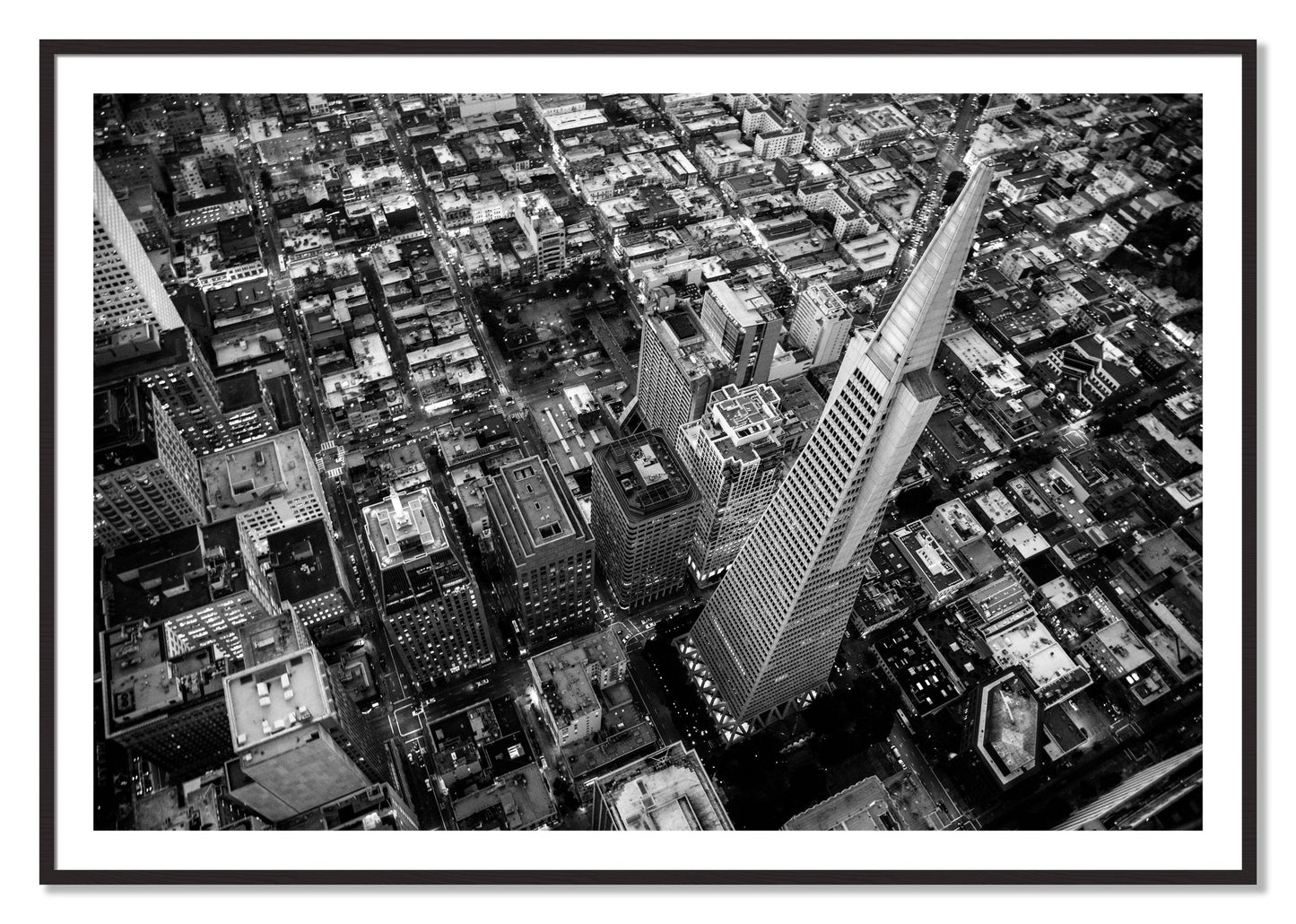 Framed photograph of Transamerica by Dylan Ozanich, Black Walnut frame, Borders