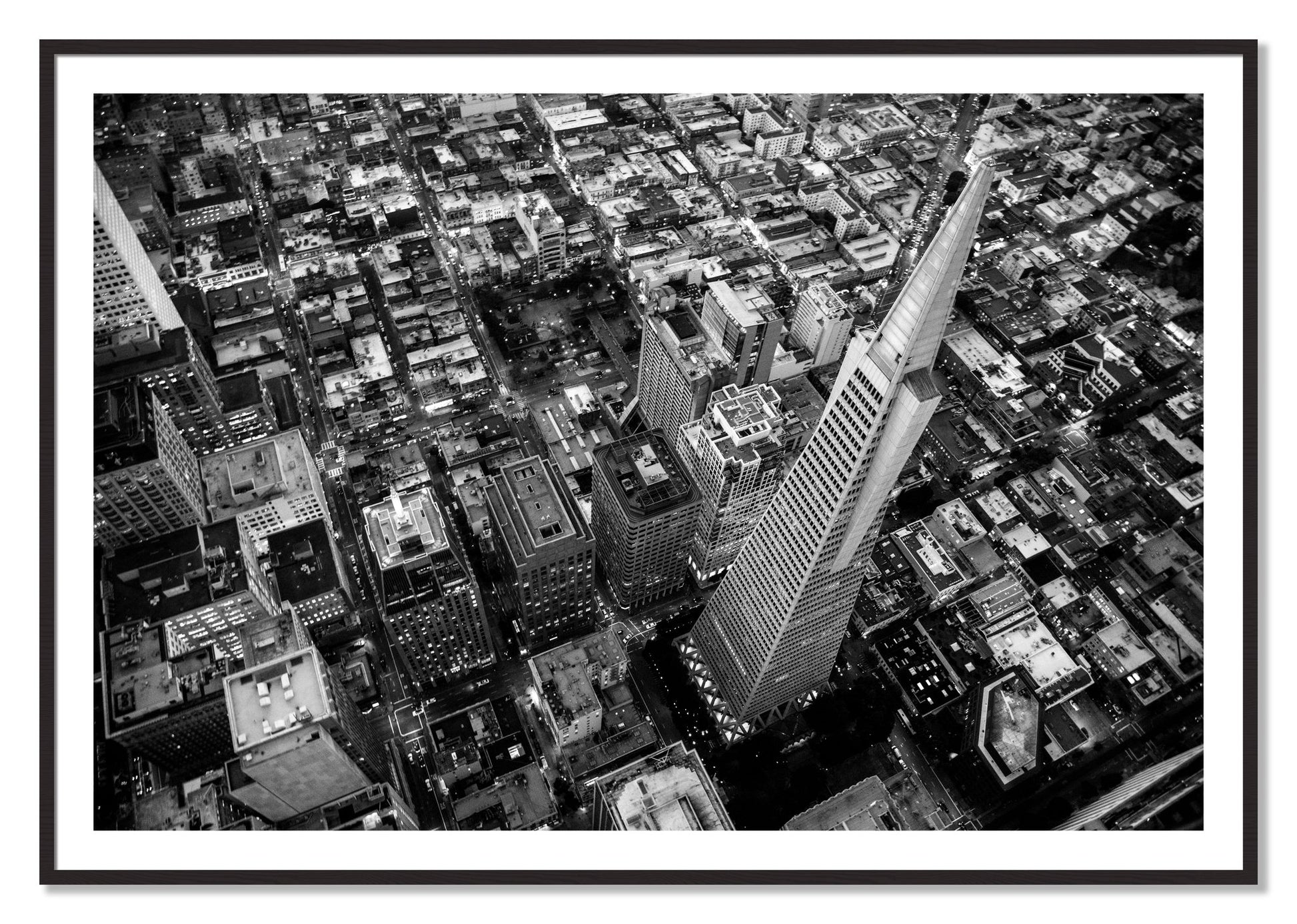 Framed photograph of Transamerica by Dylan Ozanich, Black Walnut frame, Borders