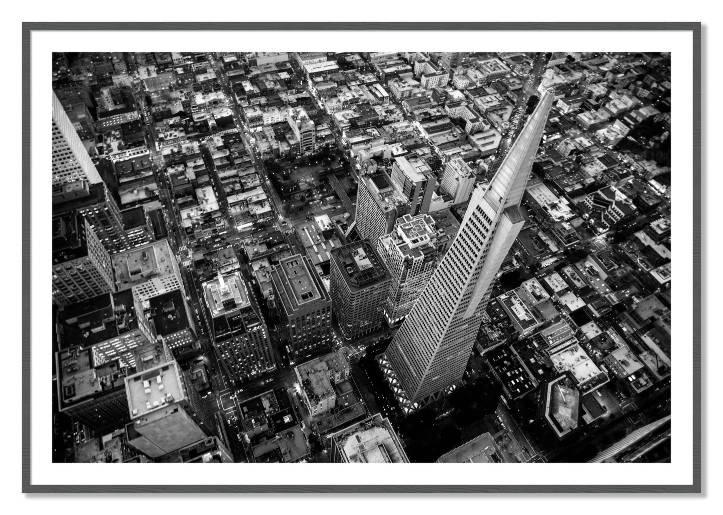 Framed photograph of Transamerica by Dylan Ozanich, Grey frame, Borders