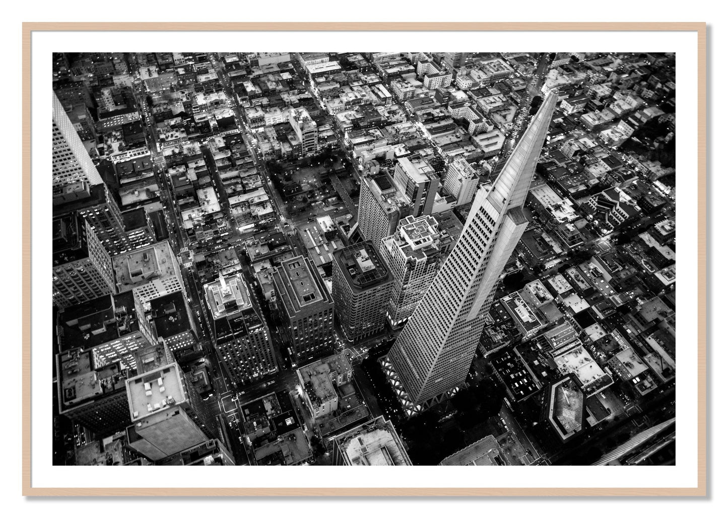 Framed photograph of Transamerica by Dylan Ozanich, Maple frame, Borders
