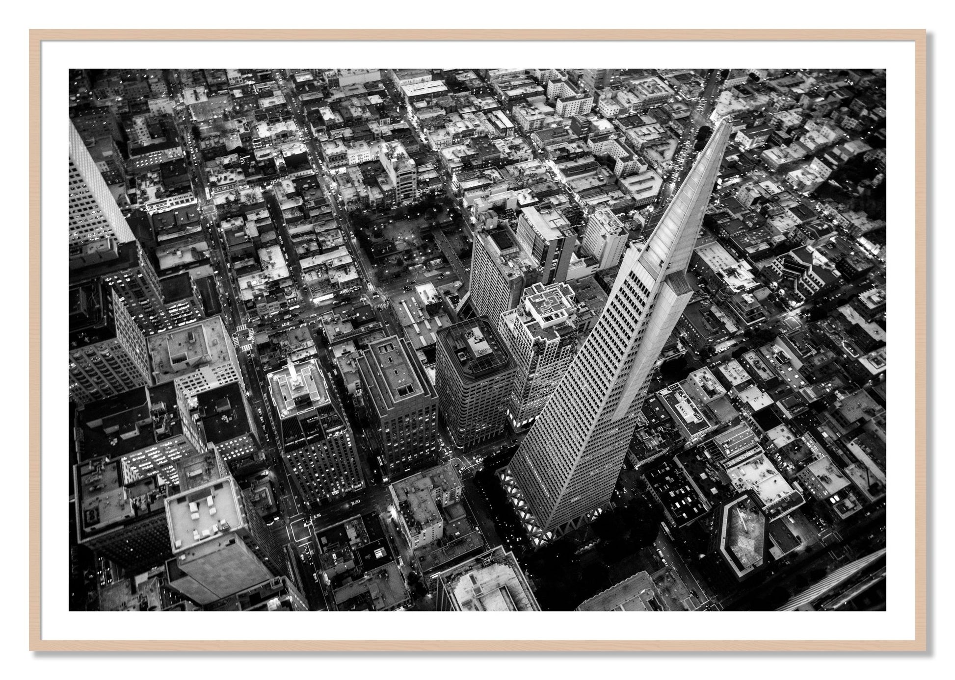 Framed photograph of Transamerica by Dylan Ozanich, Maple frame, Borders