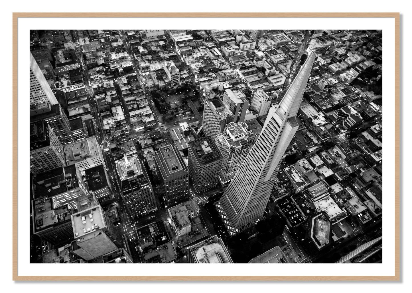 Framed photograph of Transamerica by Dylan Ozanich, Oak frame, Borders